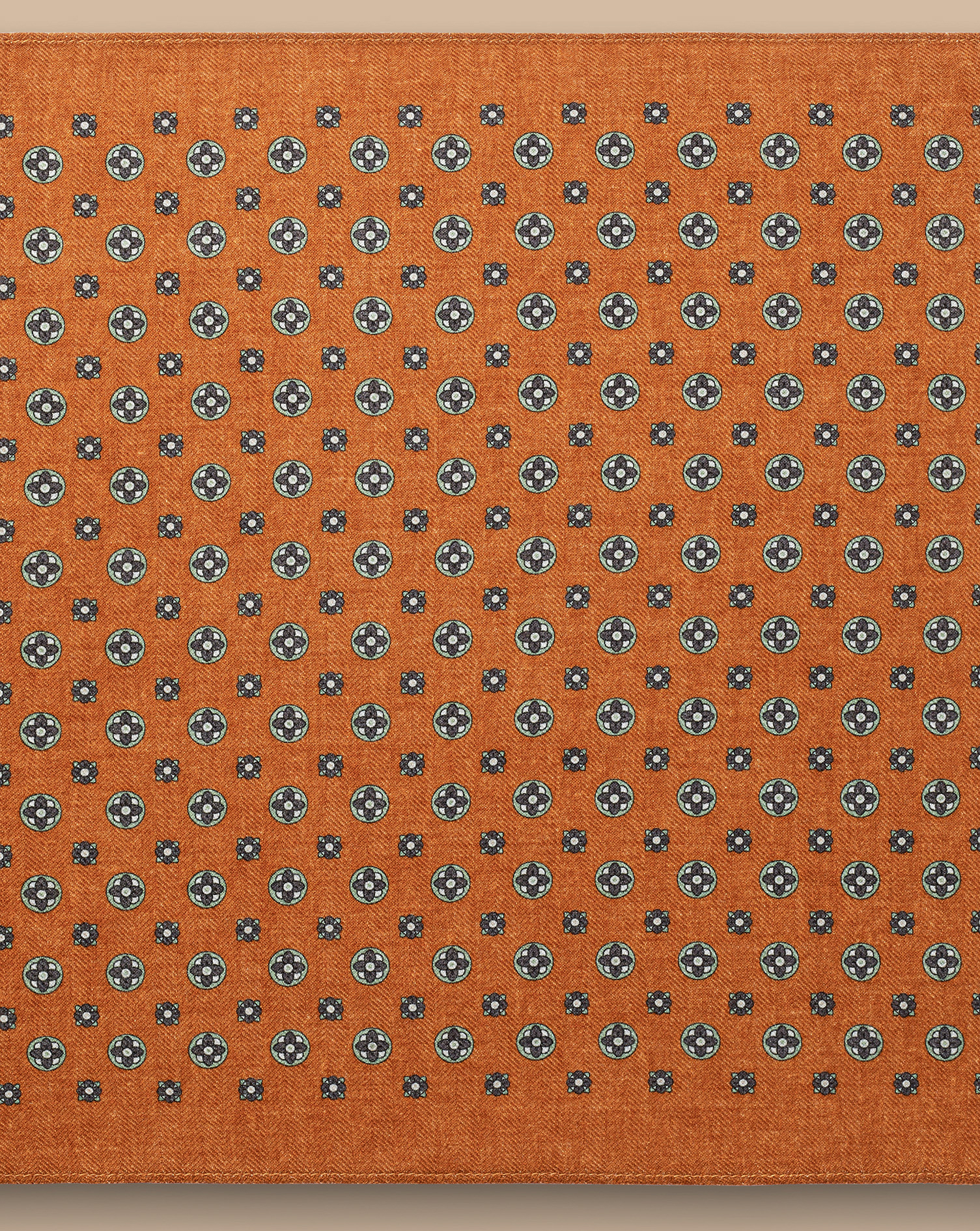 Medallion Silk Wool Pocket Square - Orange