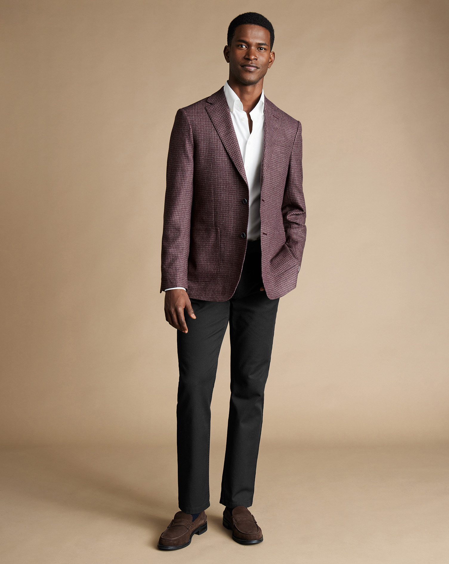 Puppytooth Wool Silk Jacket - Dark Pink