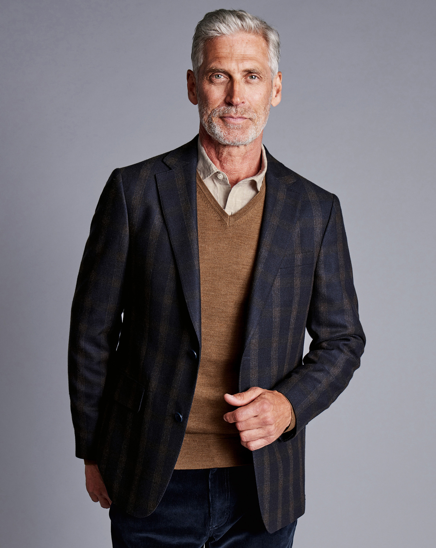 Luxury Italian Check Jacket - Navy