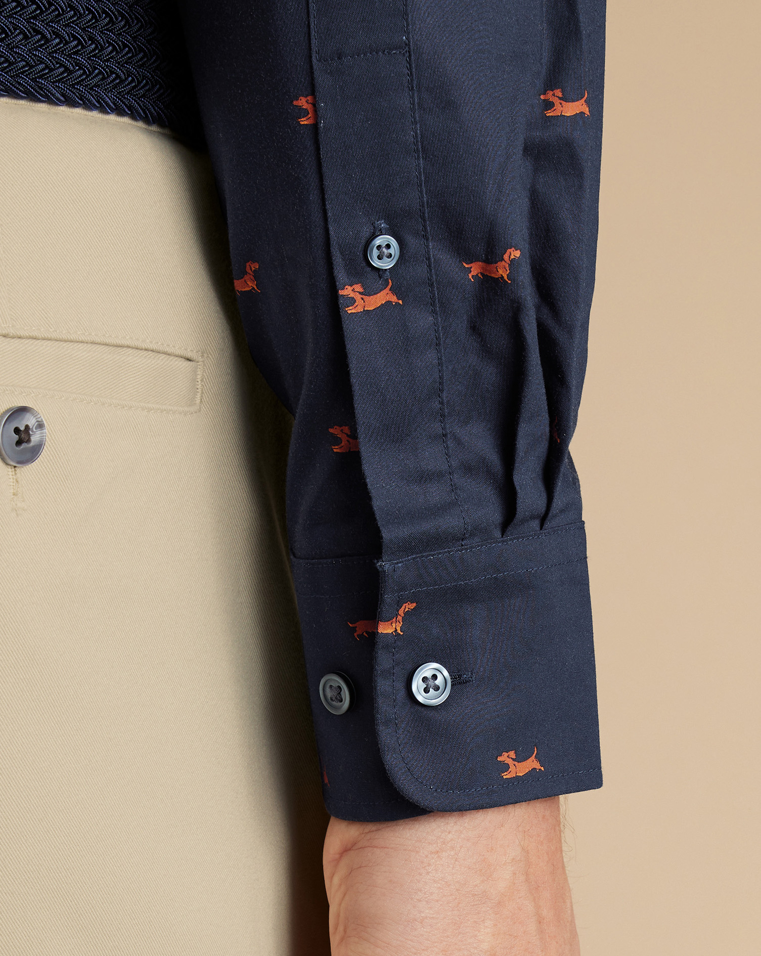 Button-Down Collar Non-Iron Stretch Dog Print Shirt - Navy