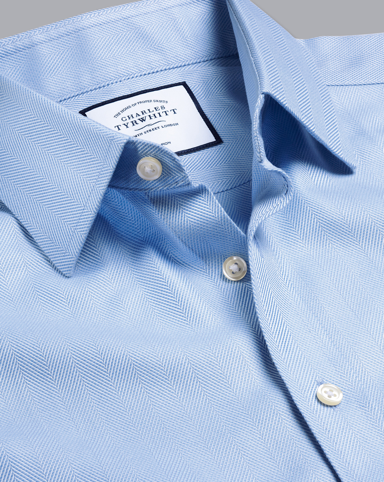 Charles Tyrwhitt Non-iron Herringbone Cotton Dress Shirt In Blue