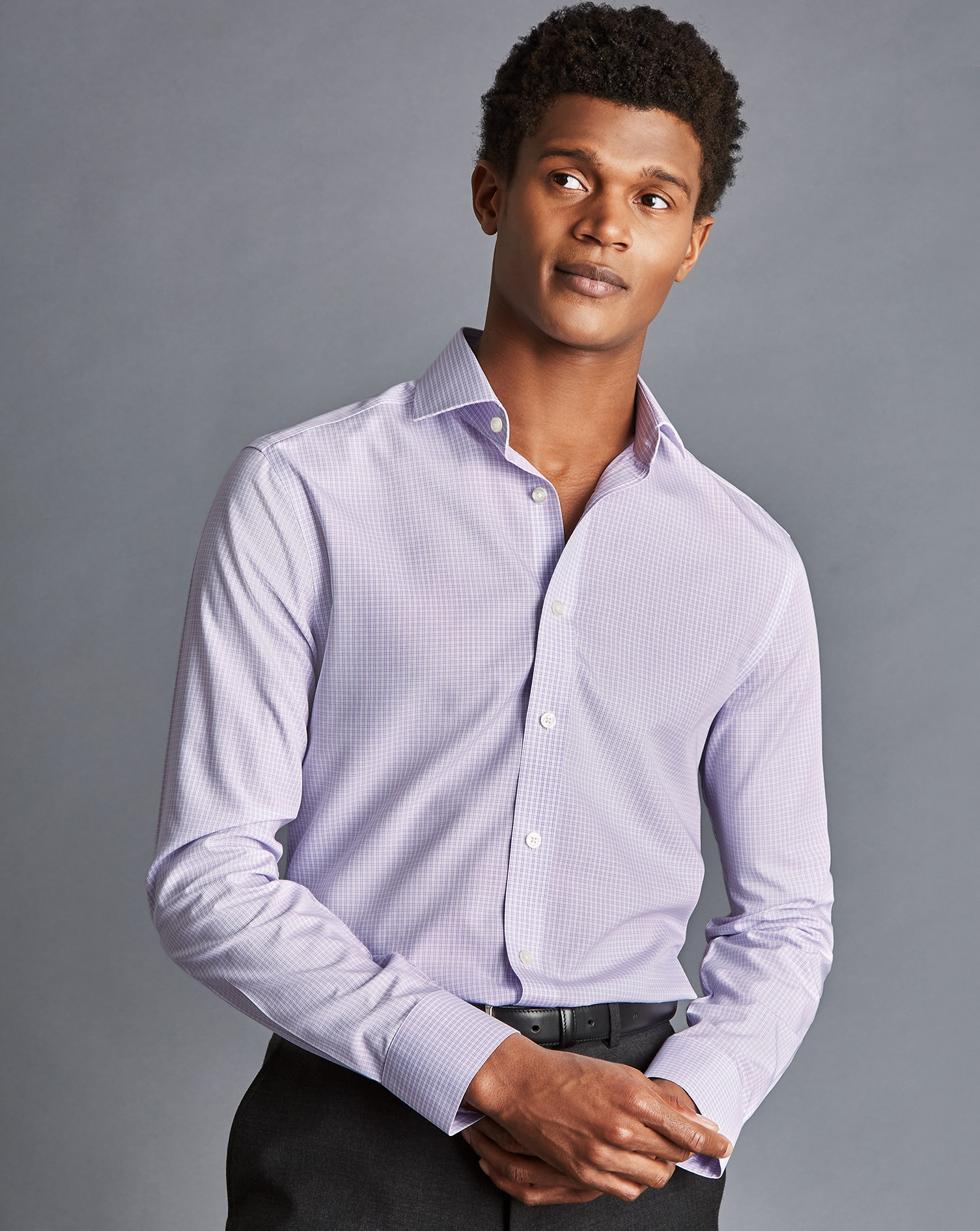 Non-Iron Double Check Shirt - Lilac Purple