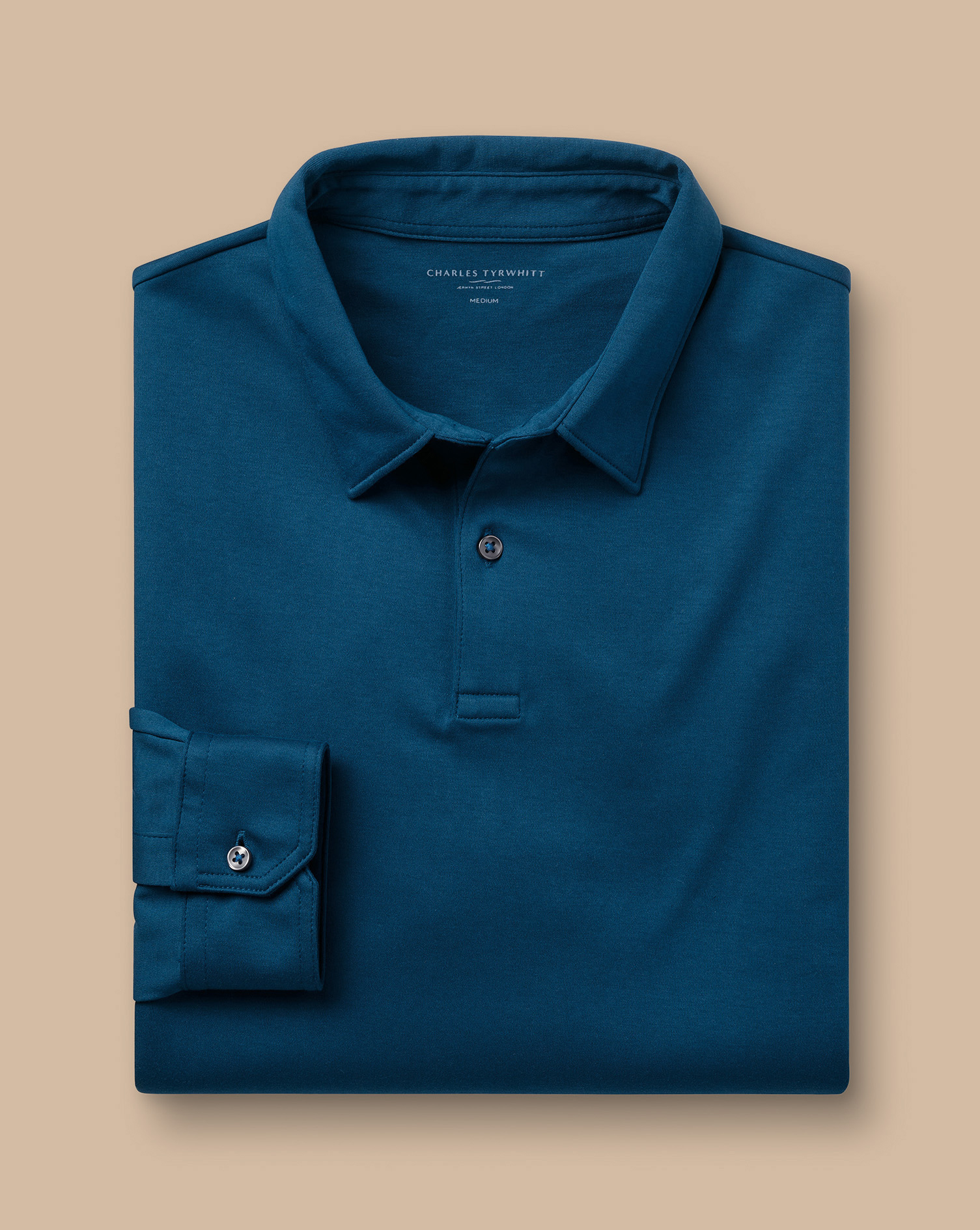 Long Sleeve Smart Jersey Polo - Turquoise Blue