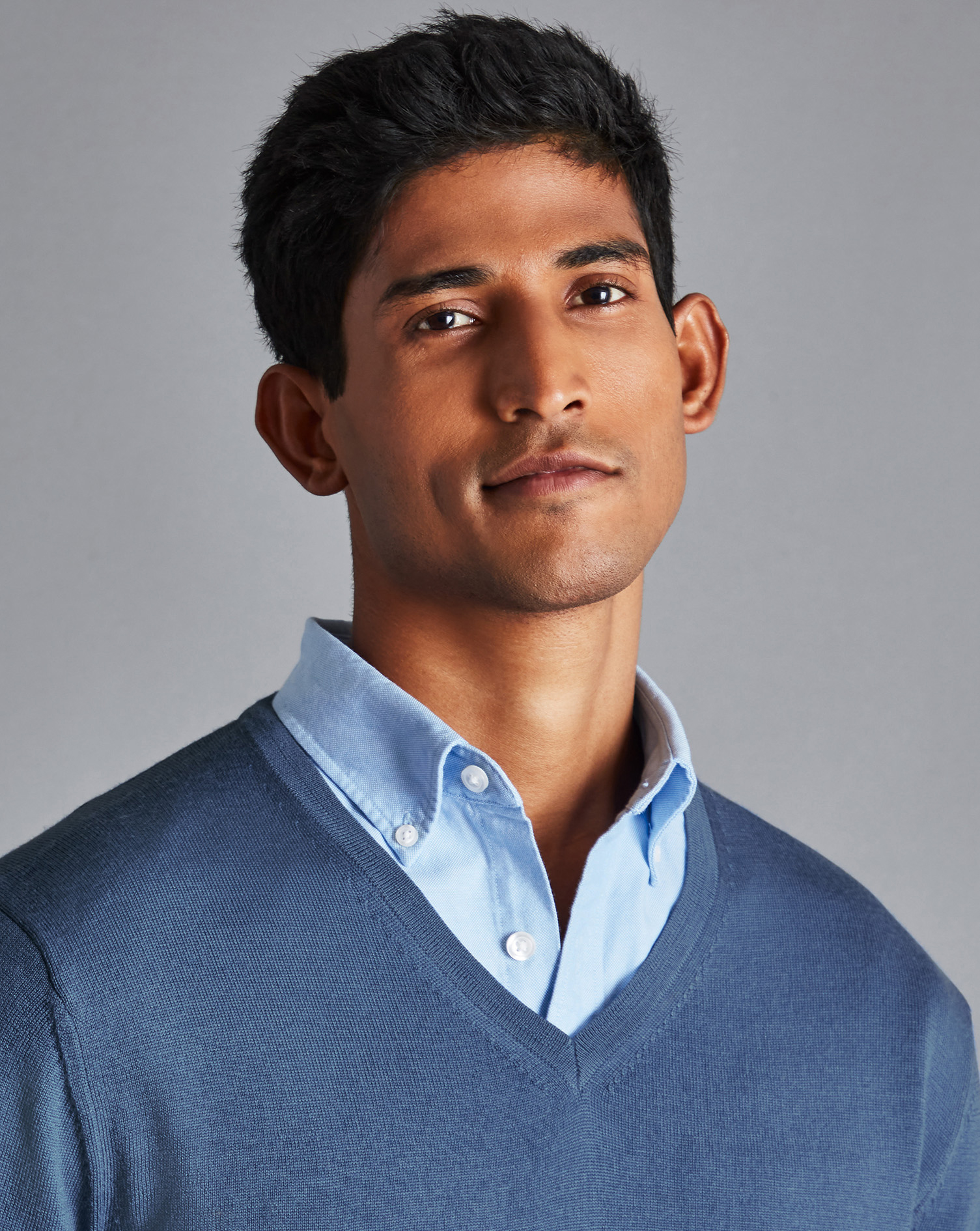 Merino V-Neck Jumper - Steel Blue