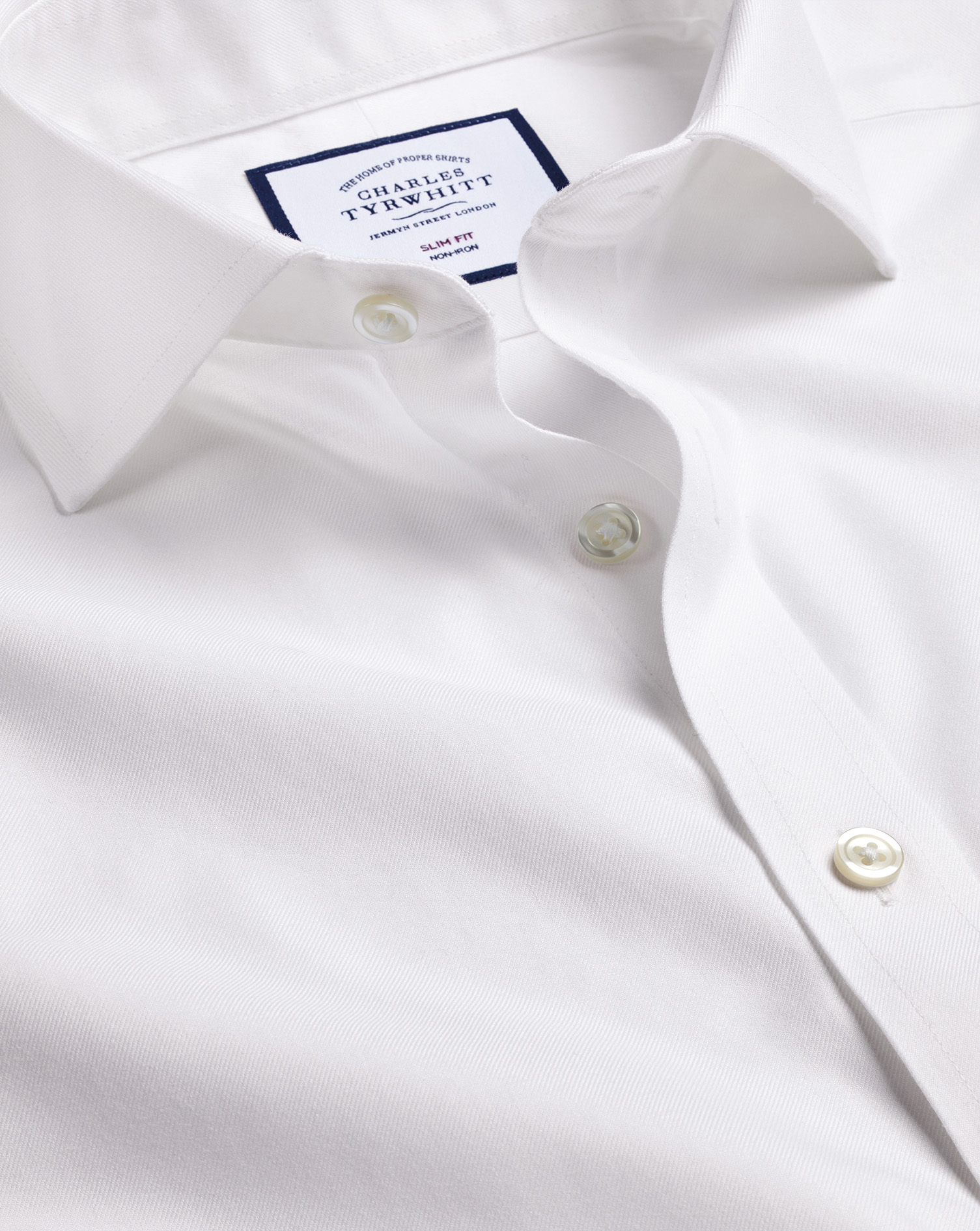 Charles Tyrwhitt Cutaway Collar Non-iron Twill Cotton Dress Shirt In White