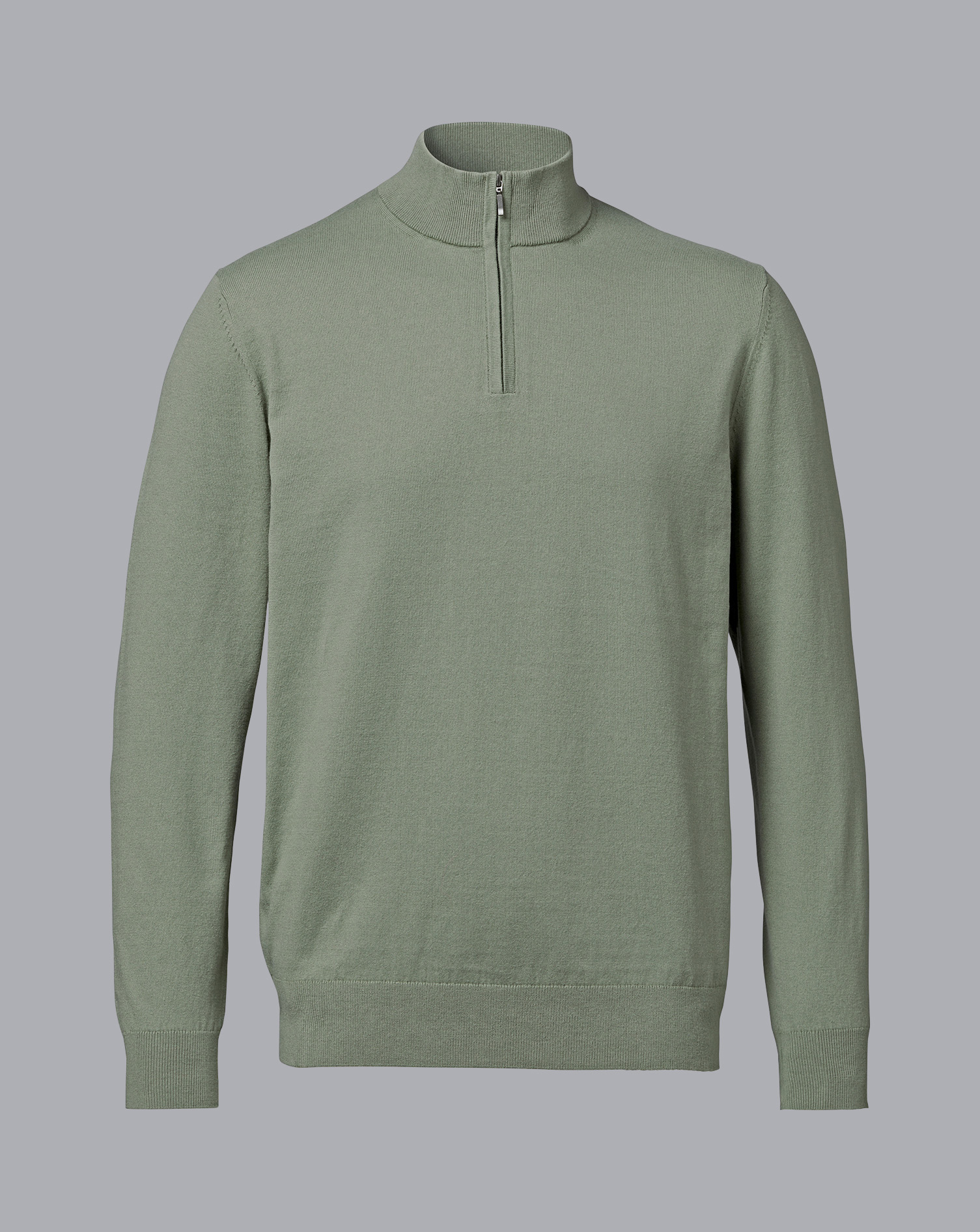 Combed Cotton Zip Neck Jumper - Sage Green