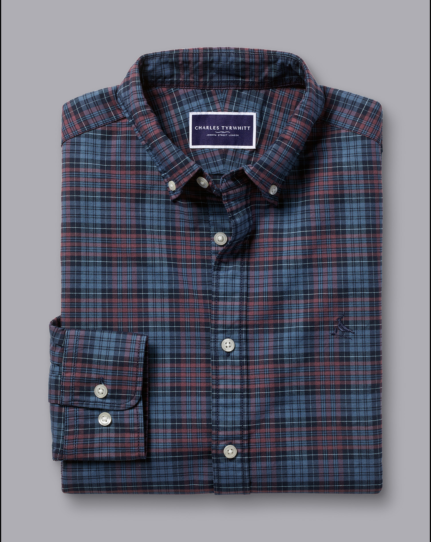 Button-Down Collar Washed Oxford Check Shirt - Blackberry