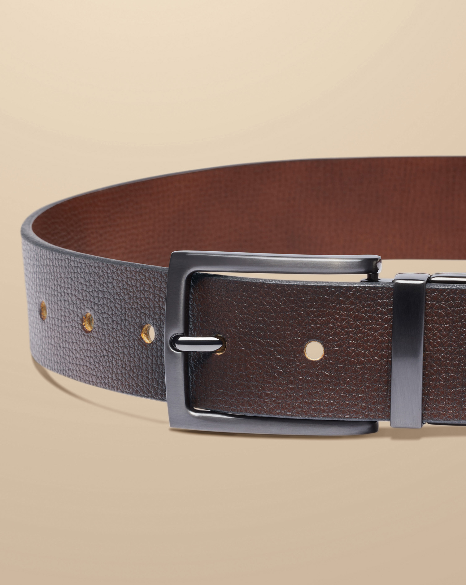 Made In England Leather Reversible Chino Belt - Dark Tan