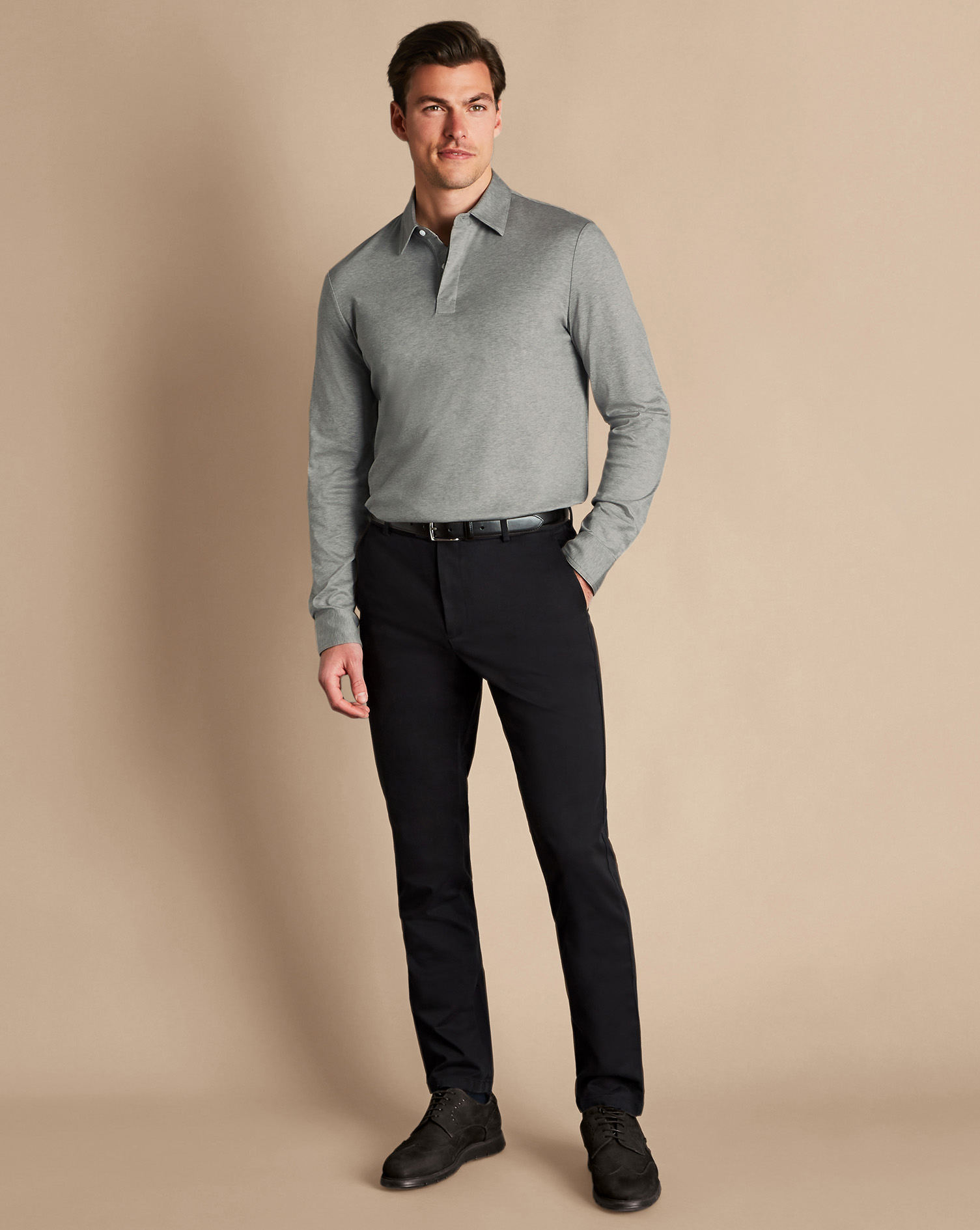 Black polo clearance grey pants