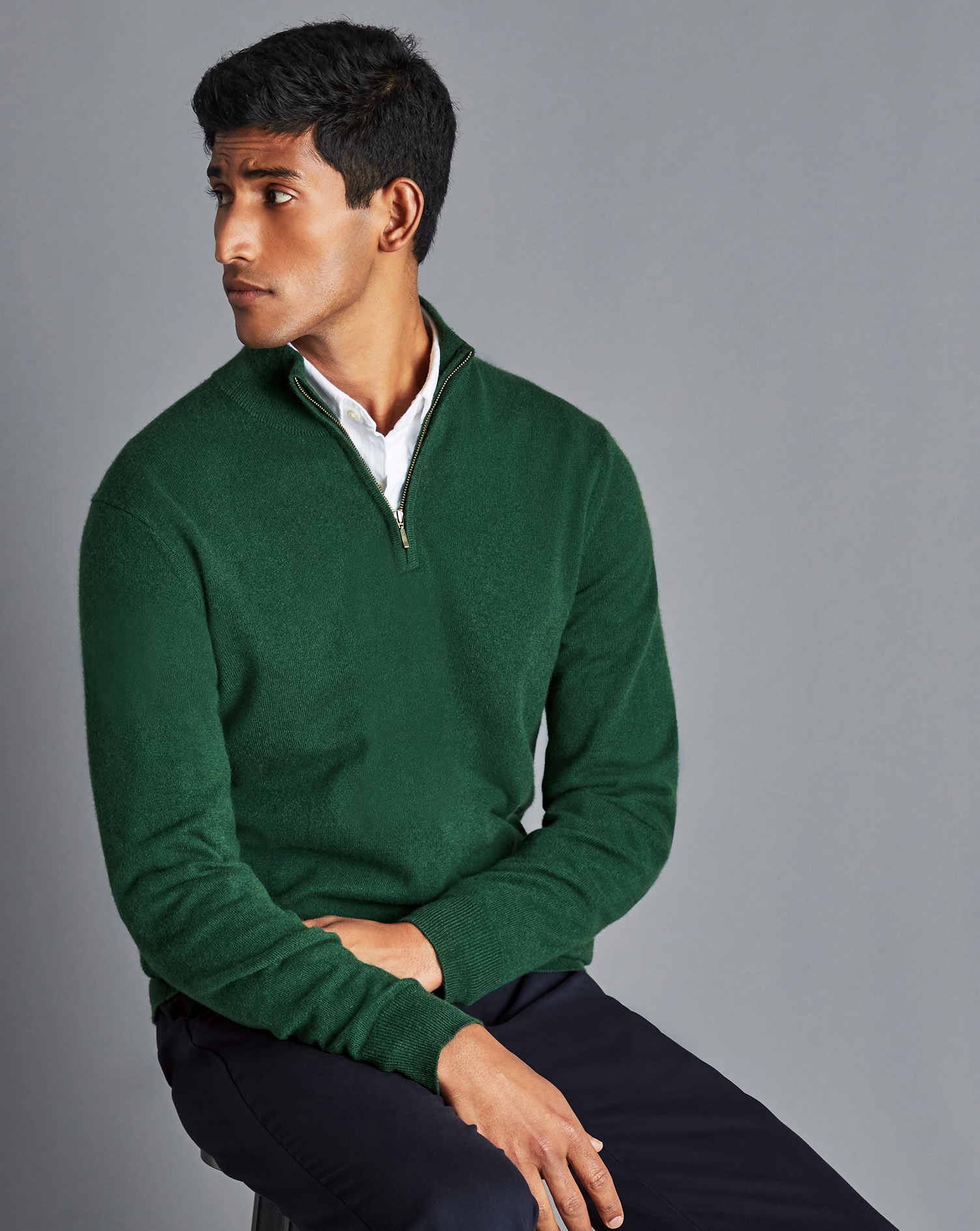 Cashmere Zip Neck Jumper - Dark Green