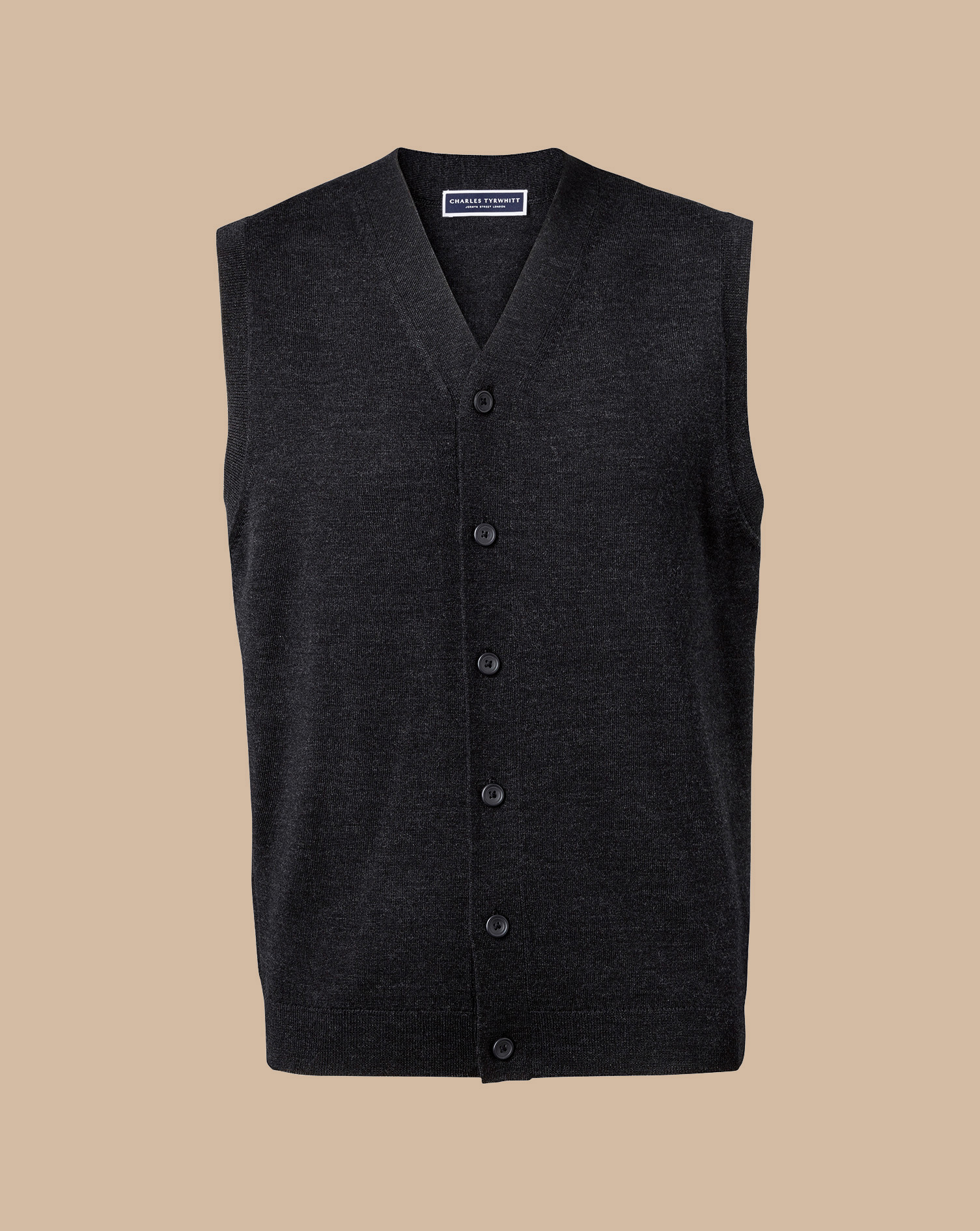 Merino Sleeveless Cardigan - Charcoal Grey