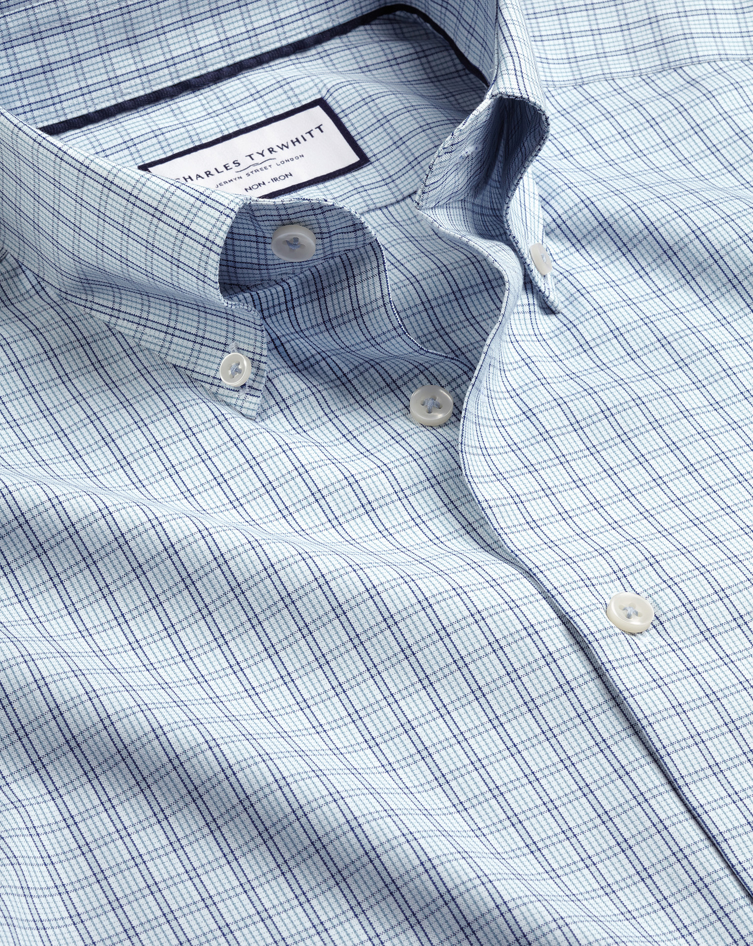 Button-Down Collar Non-Iron Check Oxford Shirt - Mid Blue