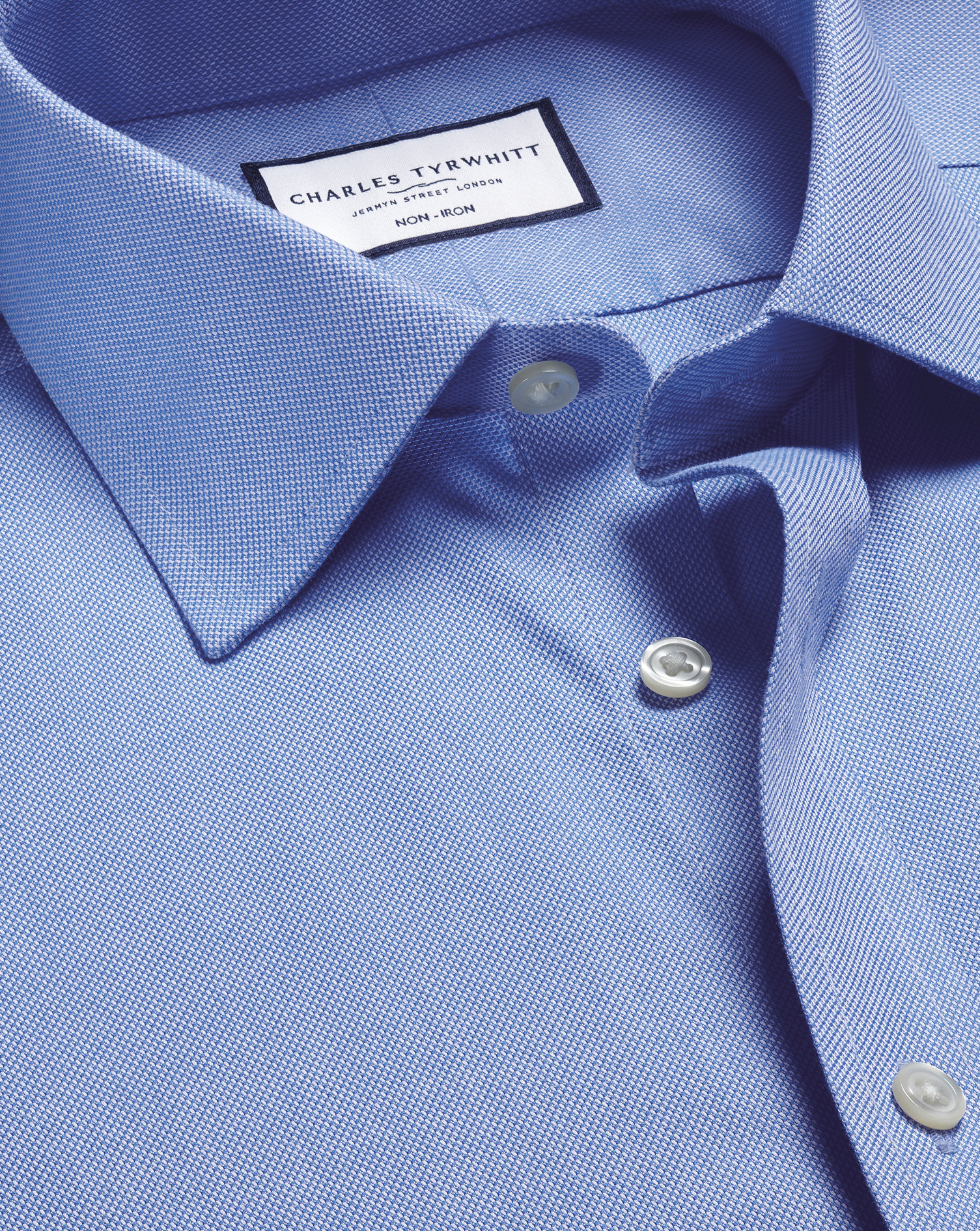 Charles Tyrwhitt Bügelfreies Royal-Oxfordhemd - Ozeanblau Knopfmanschette