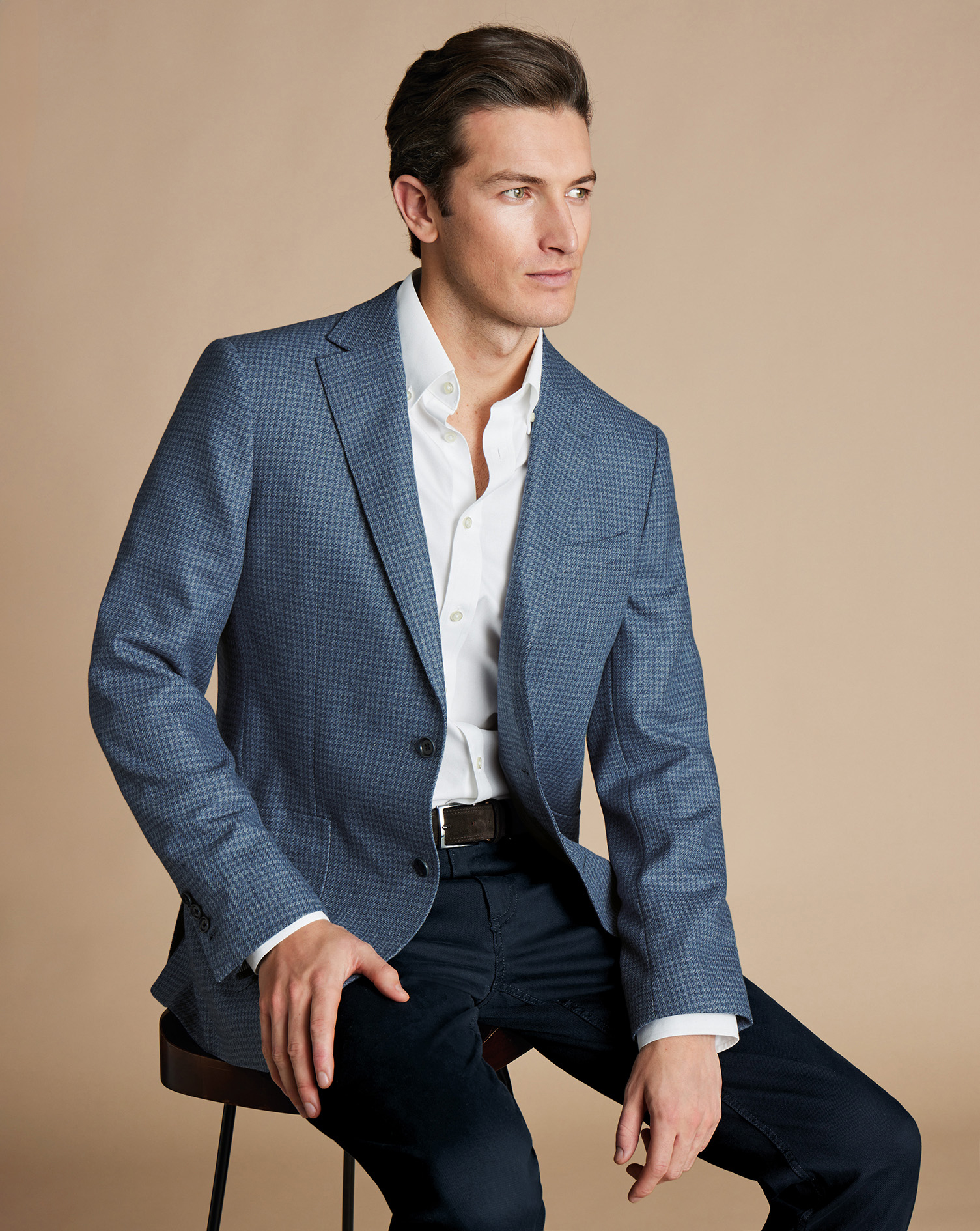 Puppytooth Wool Silk Jacket - Steel Blue