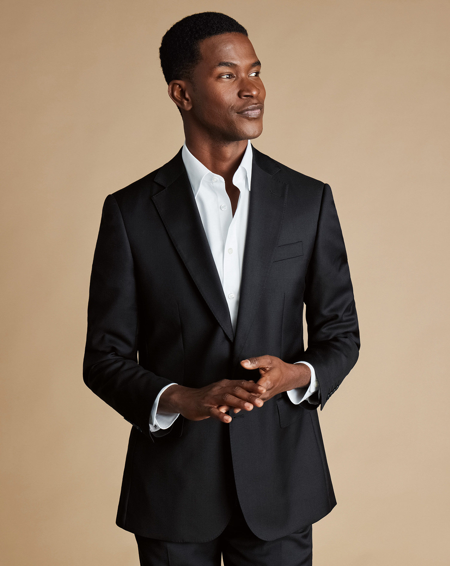 Charles Tyrwhitt Natural Stretch Twill Suit Wool Jacket In Black | ModeSens
