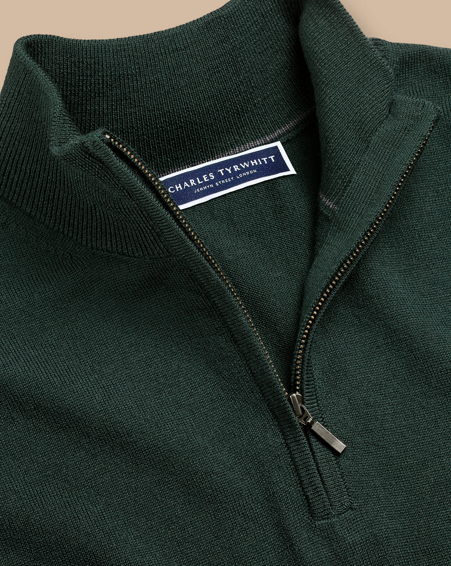 Merino Zip Neck Jumper - Forest Green