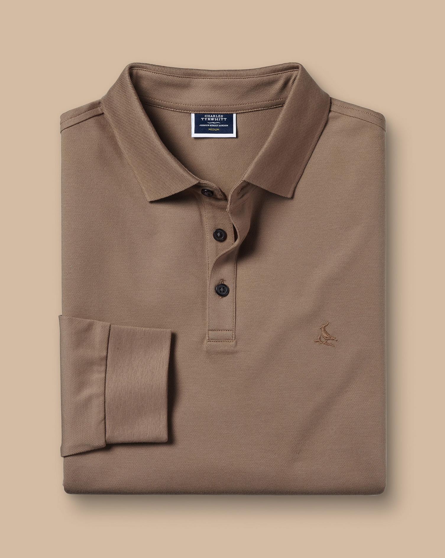 Long Sleeve Tyrwhitt Pique Polo - Camel