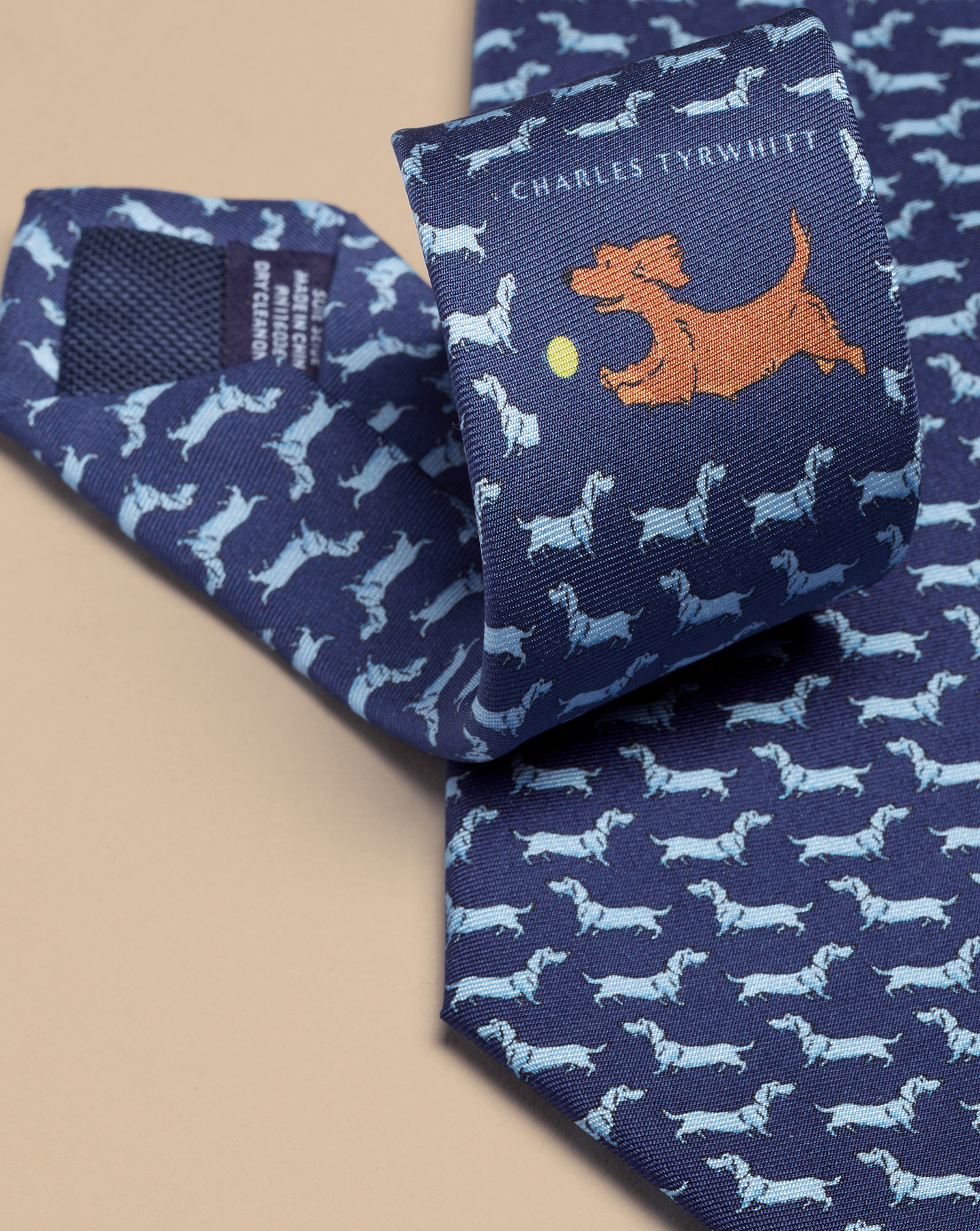 Dog Print Silk Tie - Royal Blue