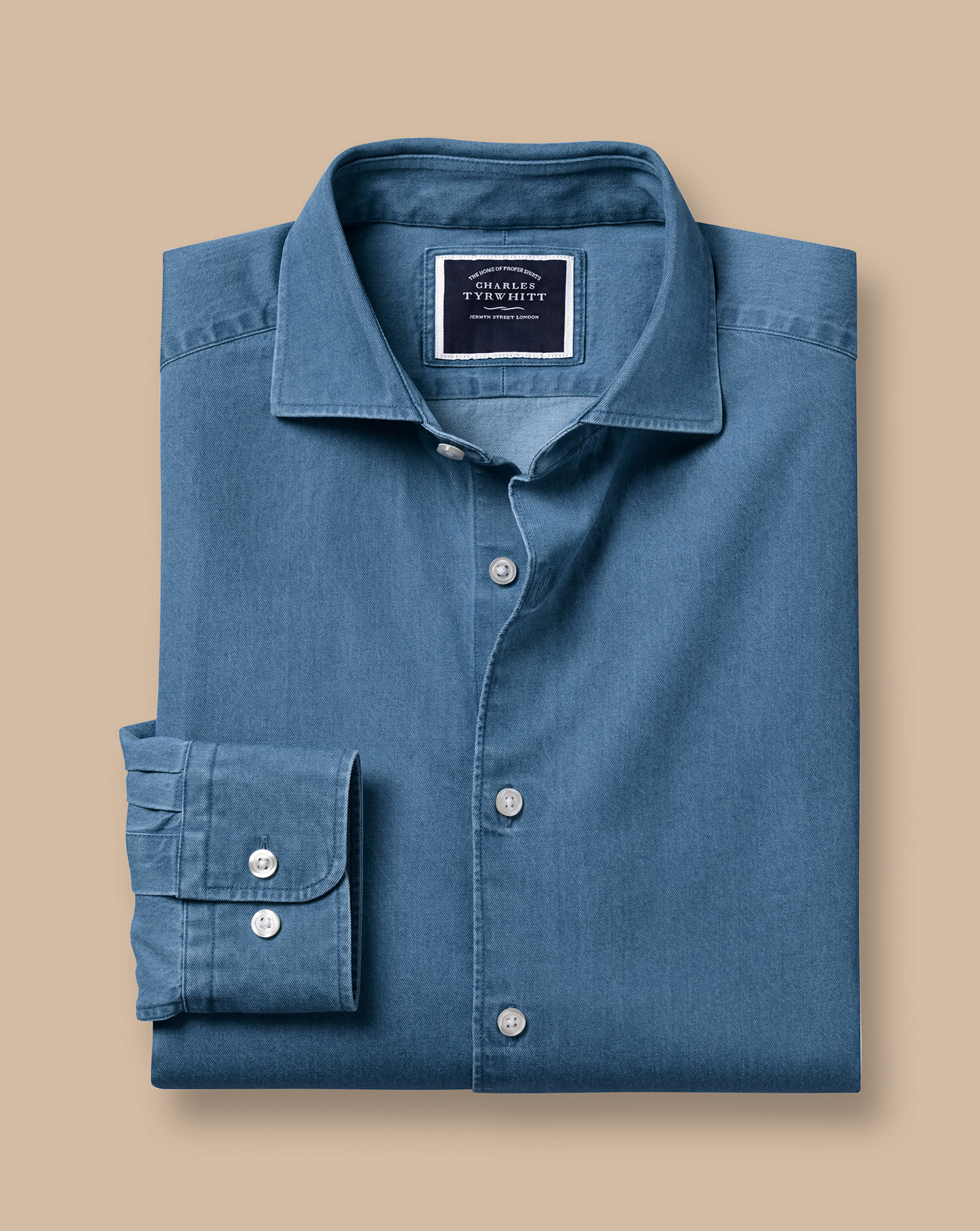 Cutaway Collar Denim Shirt - Ocean Blue