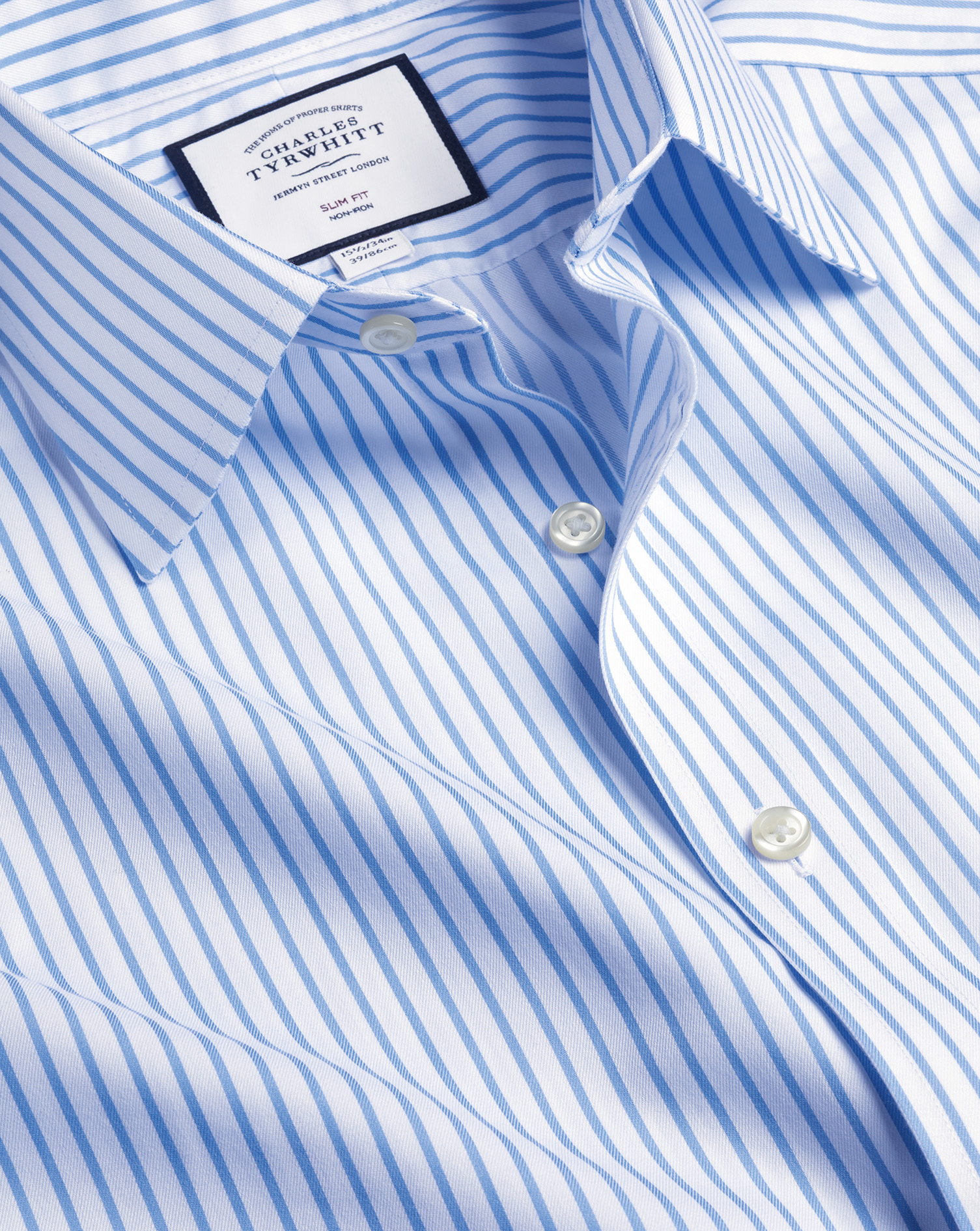 Twill - | Shirt Non-Iron Stripe Cornflower Charles Blue Tyrwhitt