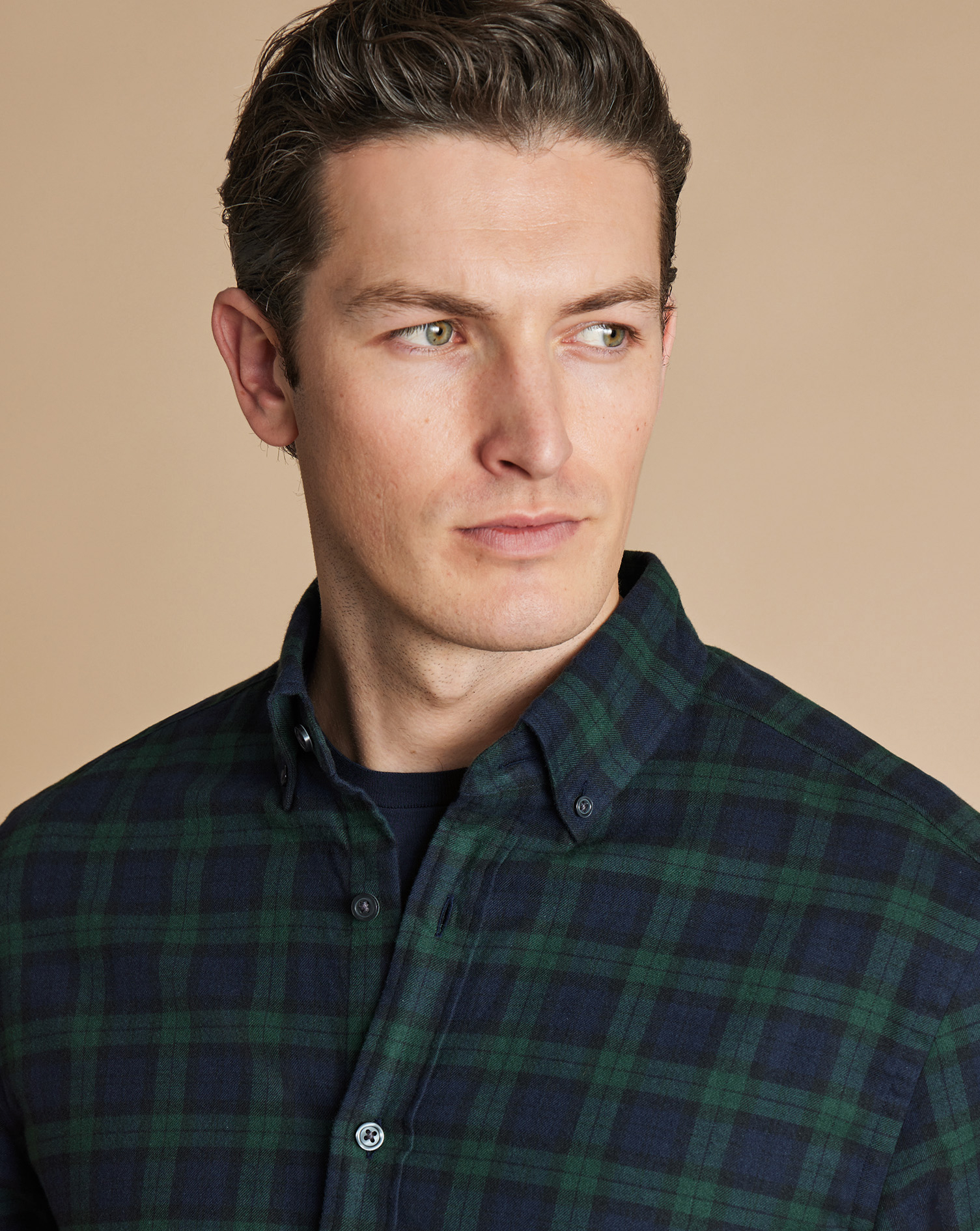 Button-Down Collar Brushed Flannel Shirt - Navy