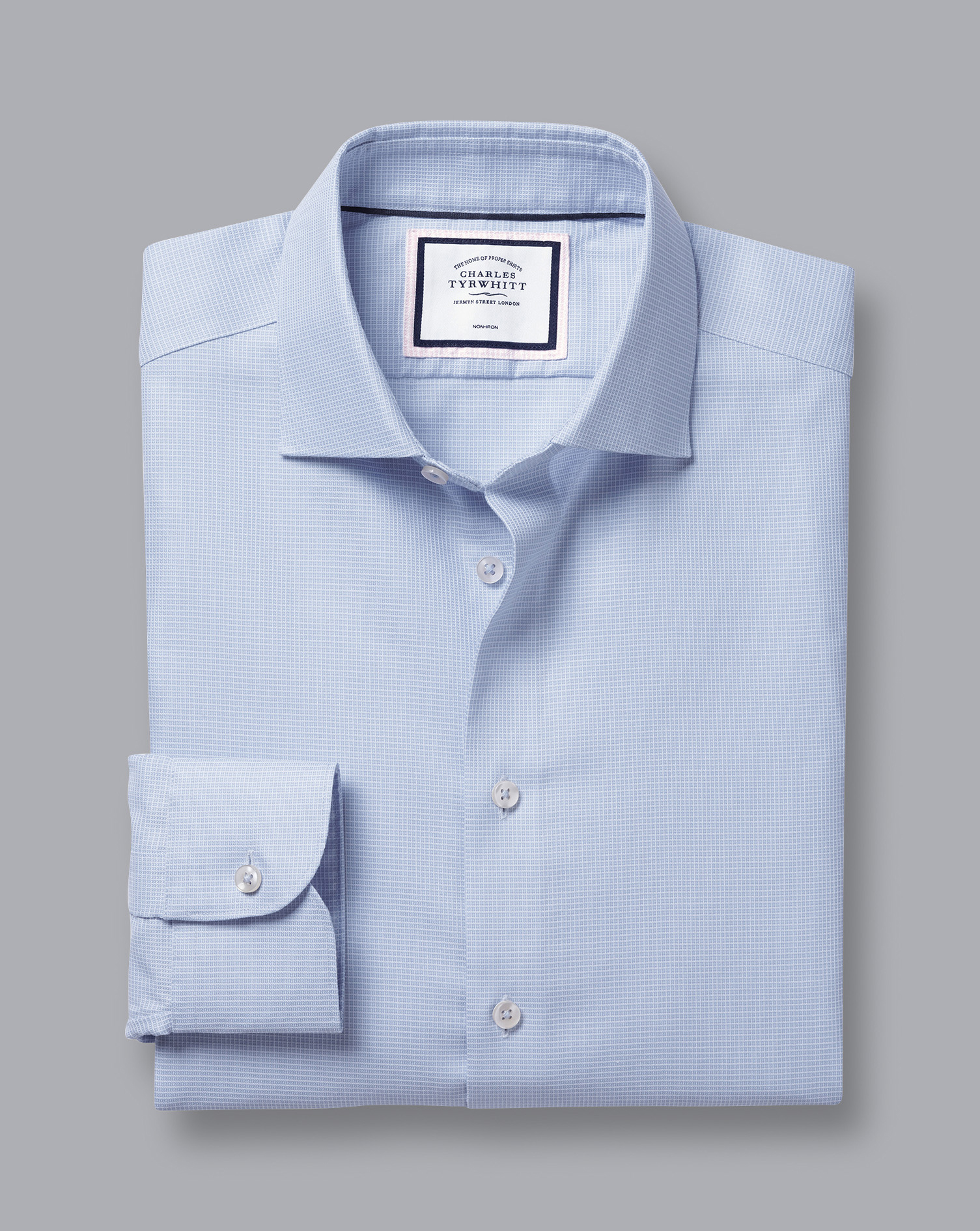 Semi-Cutaway Collar Non-Iron Stretch Texture Shirt - Sky Blue