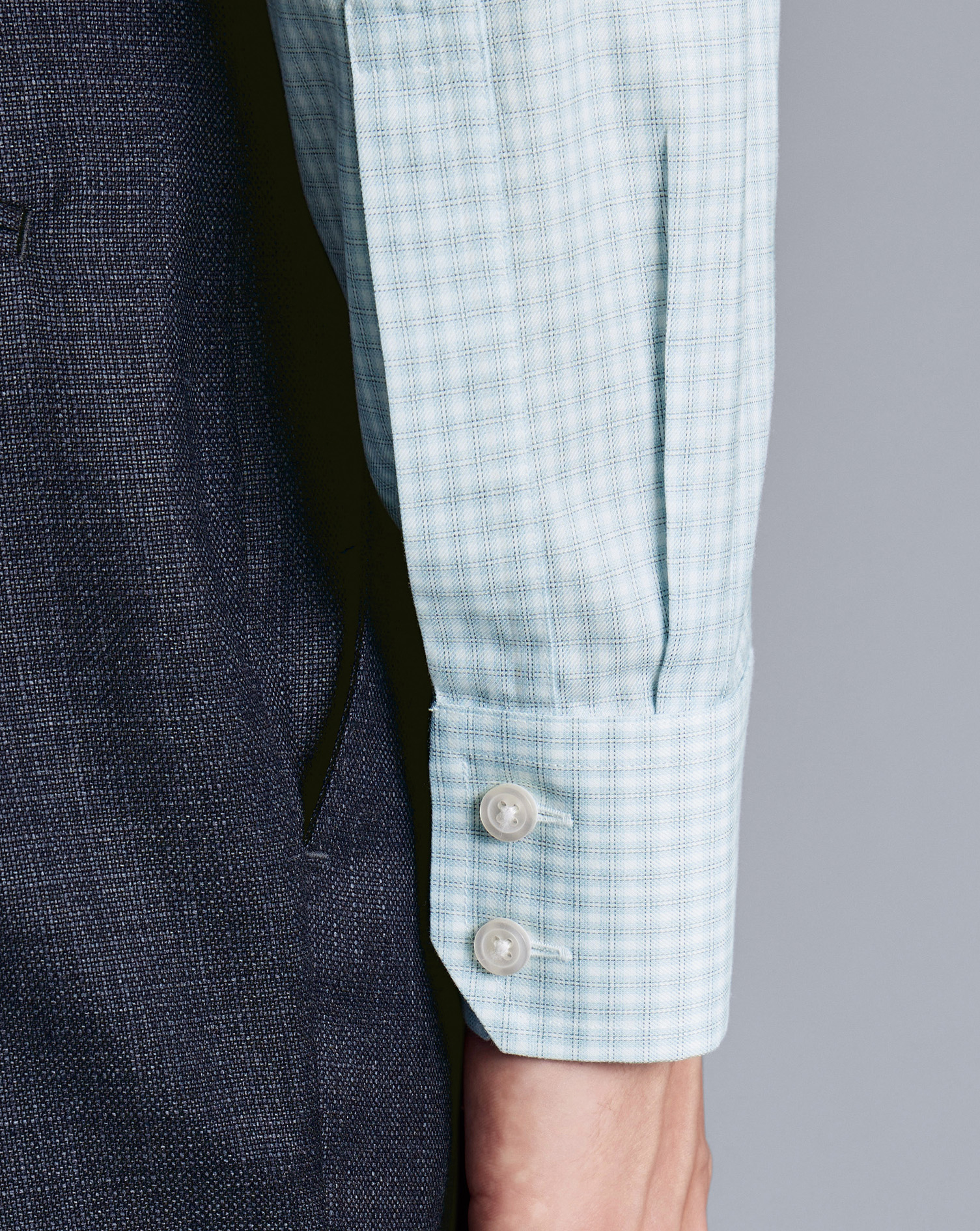 Cutaway Collar Non-Iron Double Check Shirt - Pale Teal Green