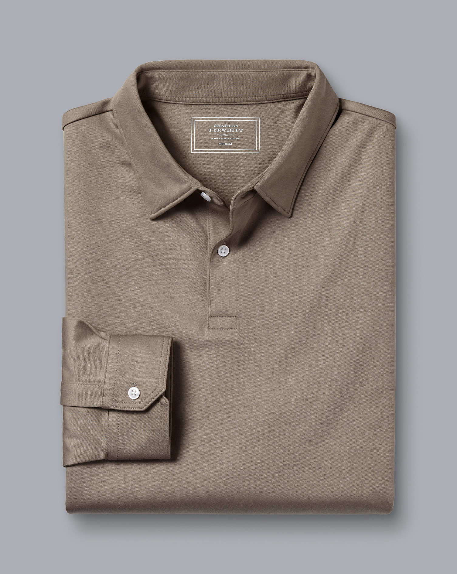 Long Sleeve Smart Jersey Polo - Taupe