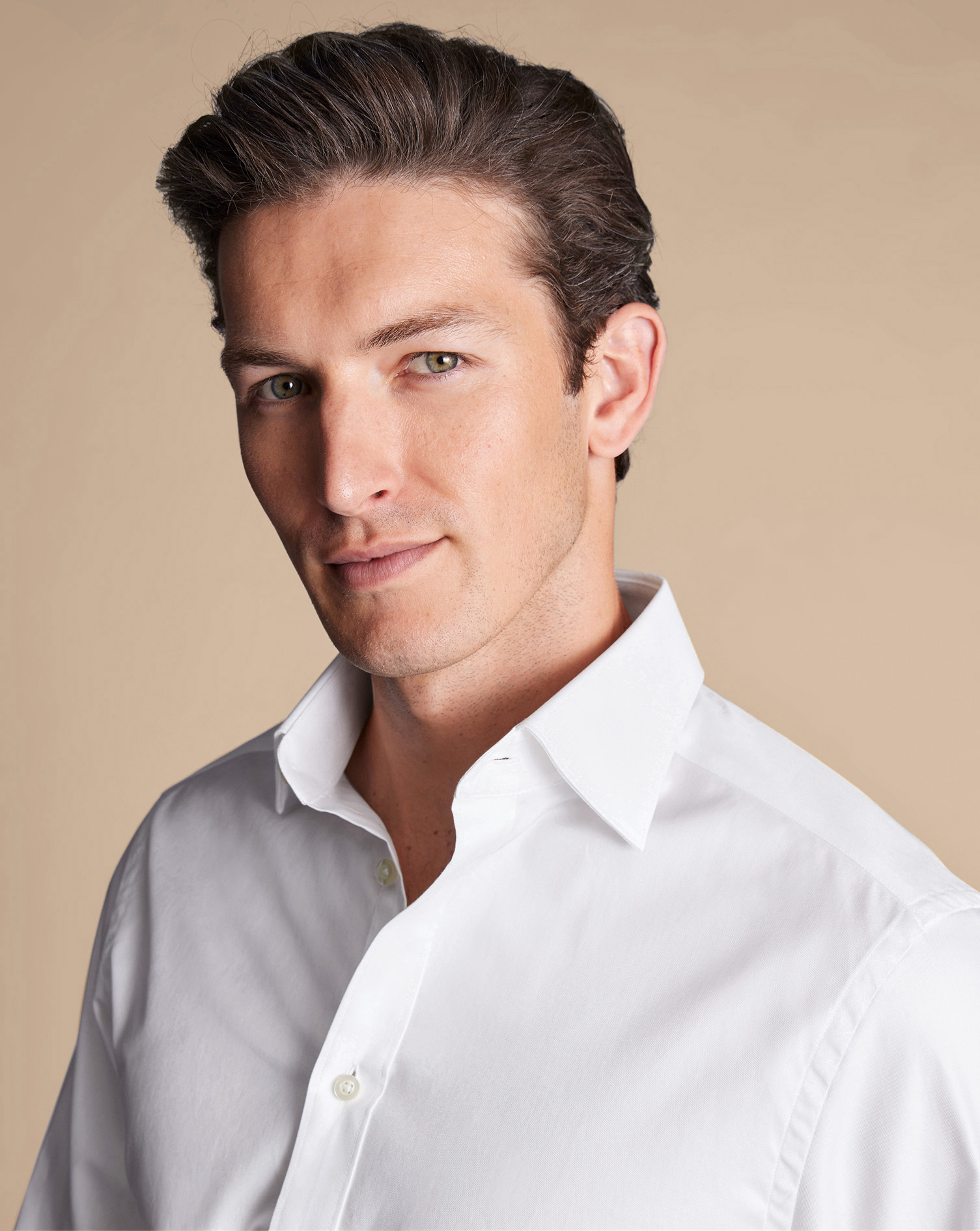 Semi-Cutaway Collar Egyptian Cotton Twill Shirt - White