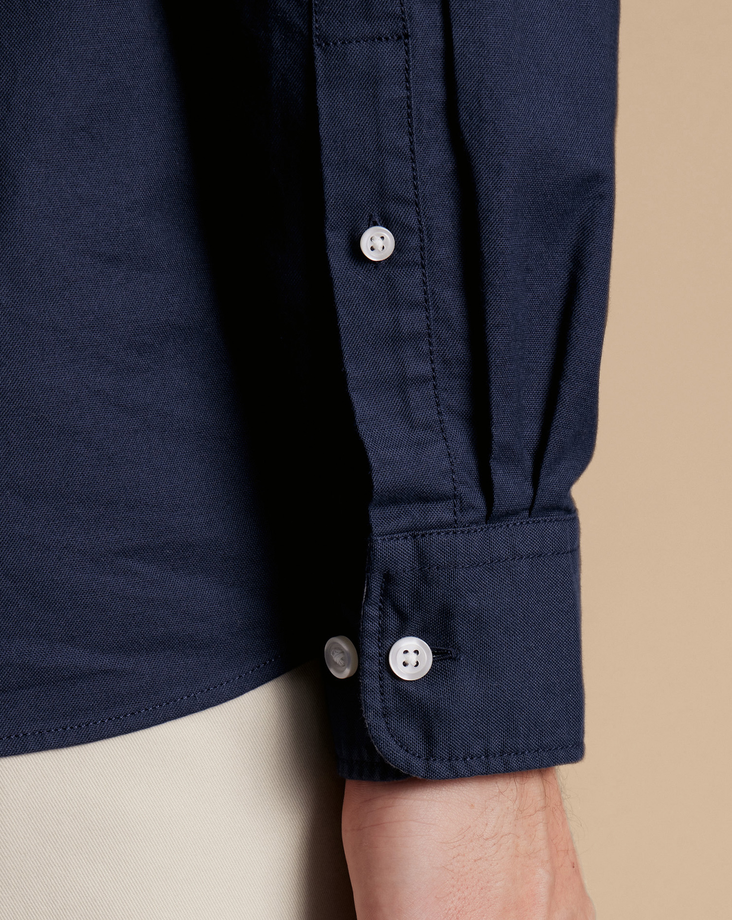 Button-Down Collar Stretch Washed Oxford Shirt - Navy Blue