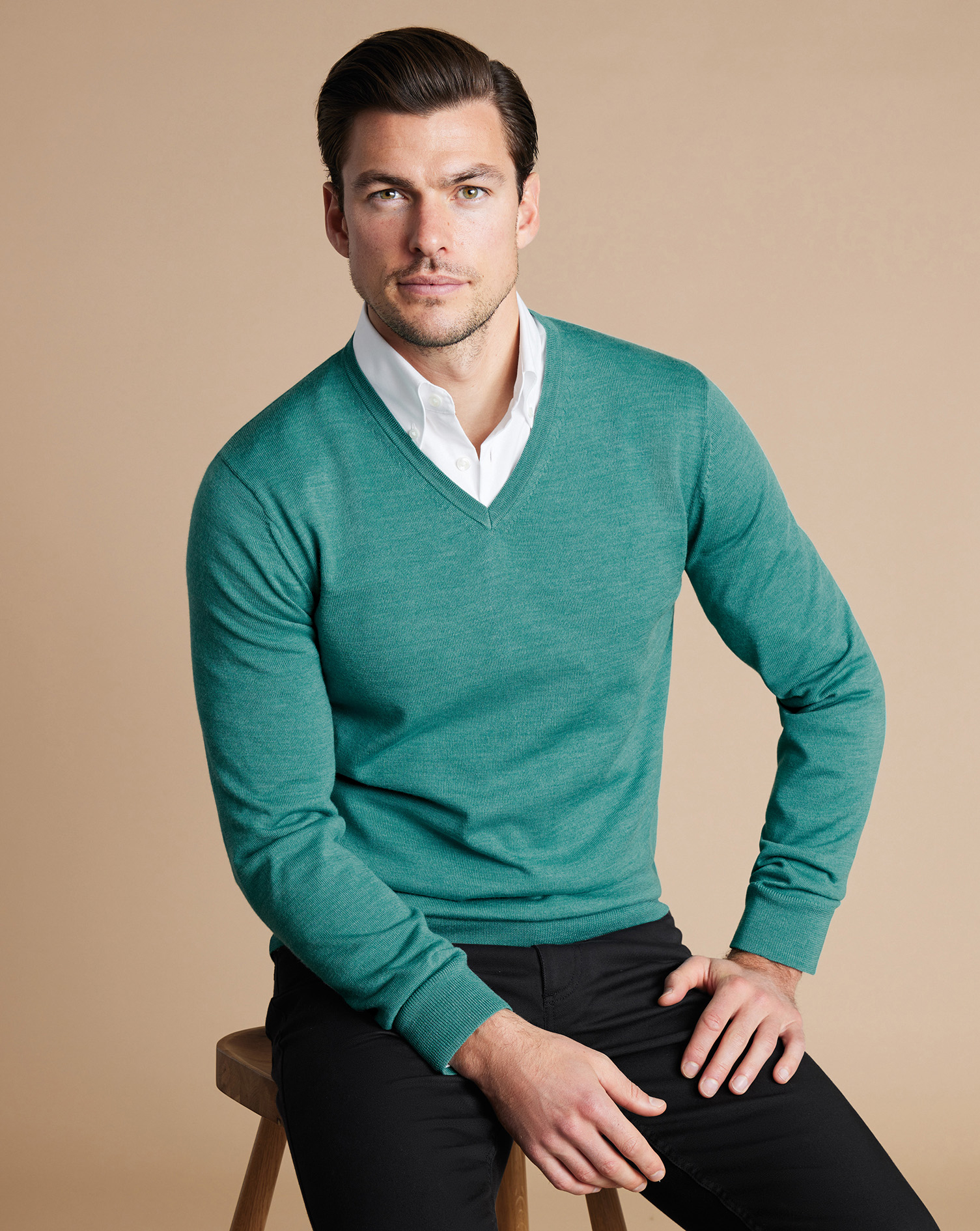 Merino V-Neck Jumper - Aqua Green