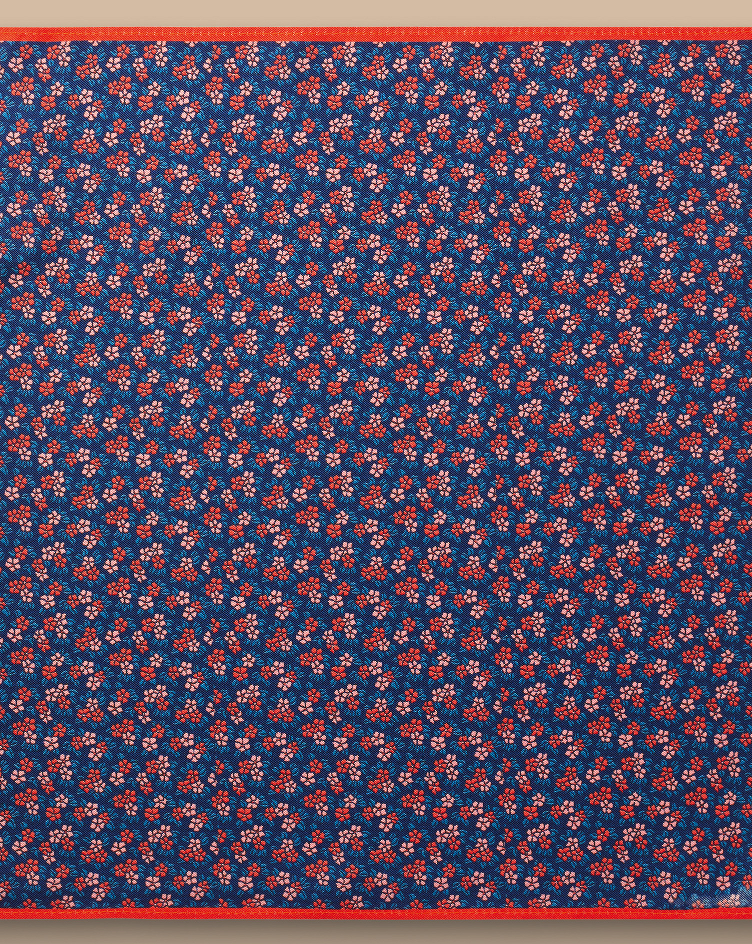 Floral Silk Pocket Square - French Blue and Coral