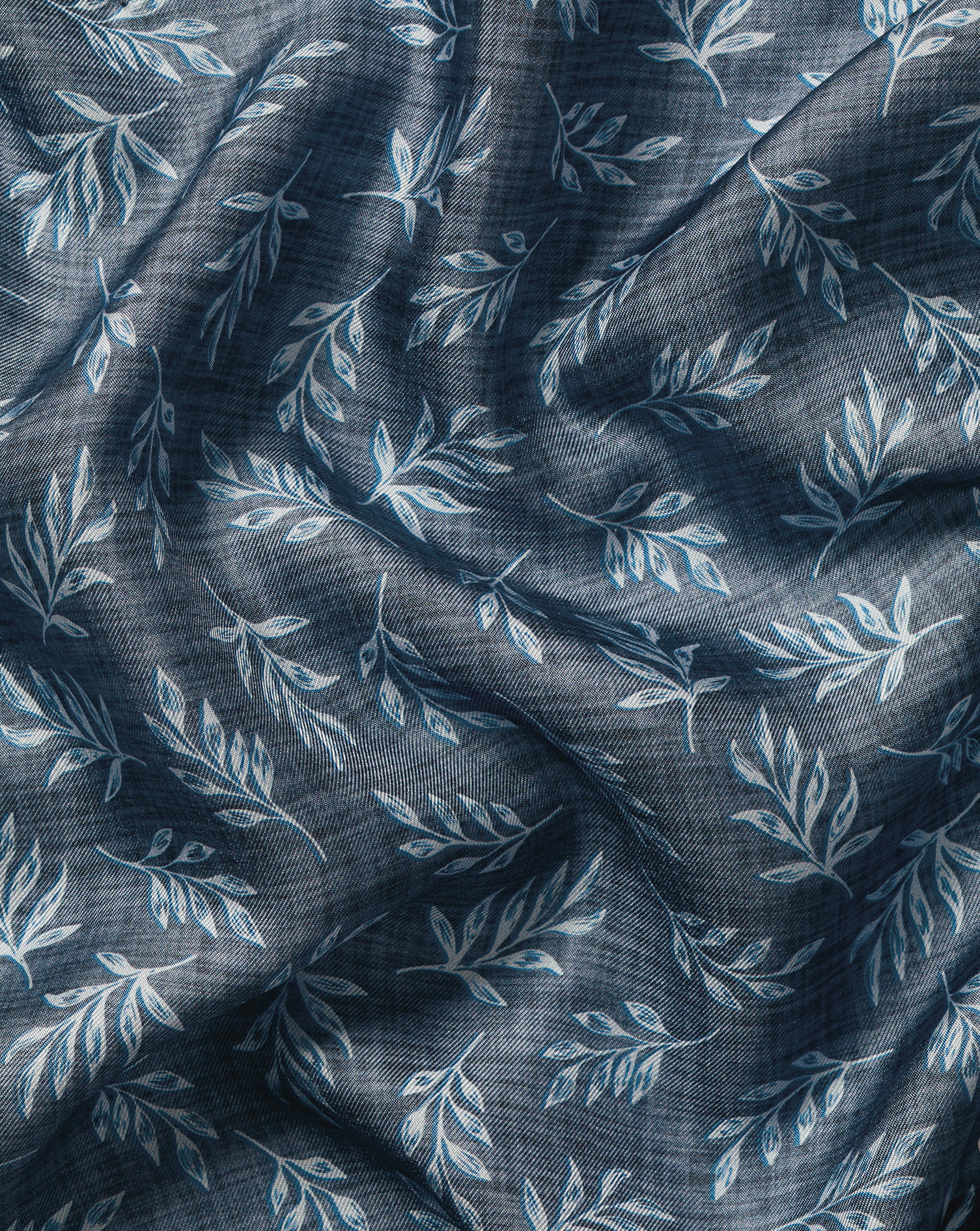 Leaves Print Silk Pocket Square - Steel Blue