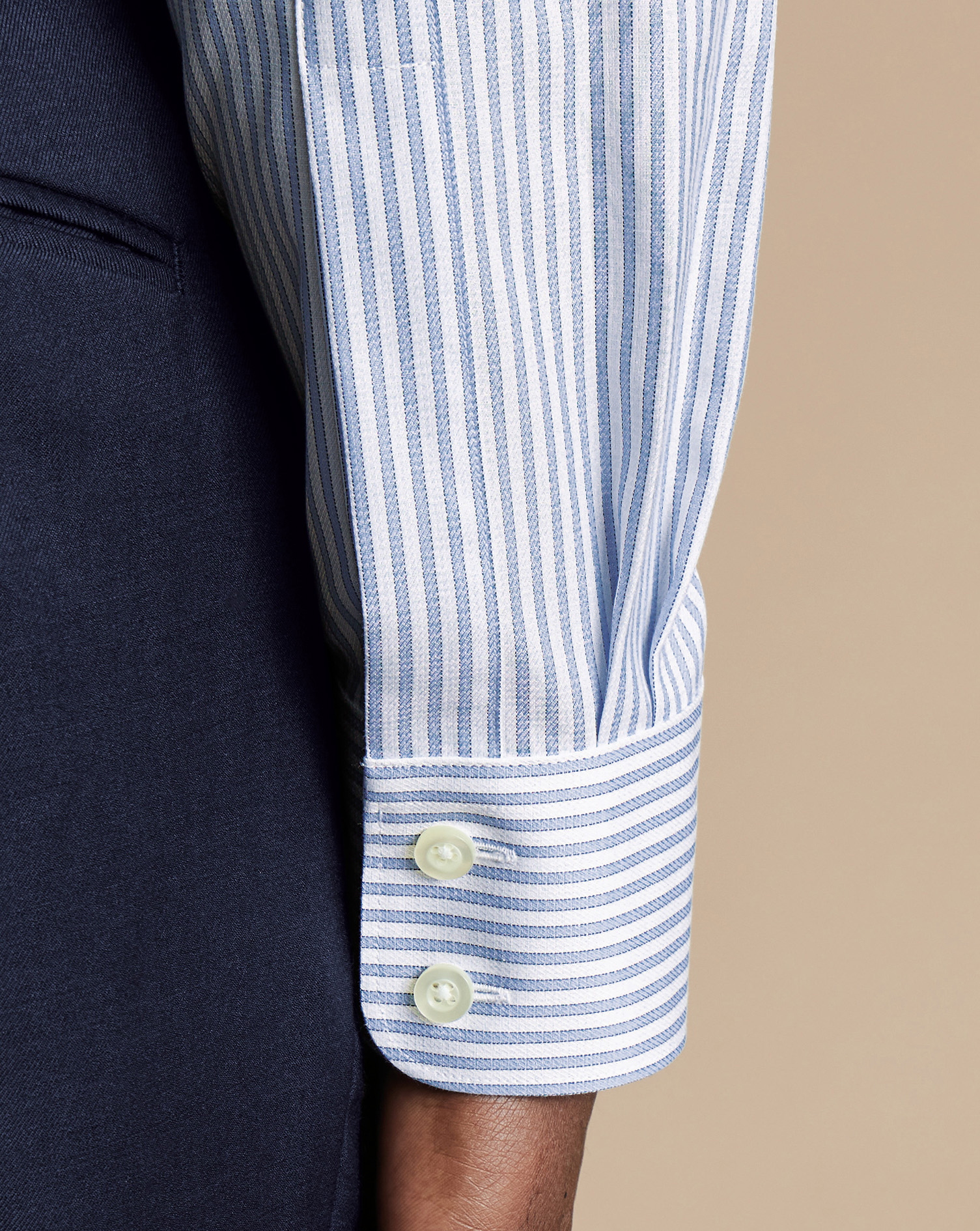 Semi-Cutaway Collar Egyptian Cotton Stripe Shirt - Sky Blue