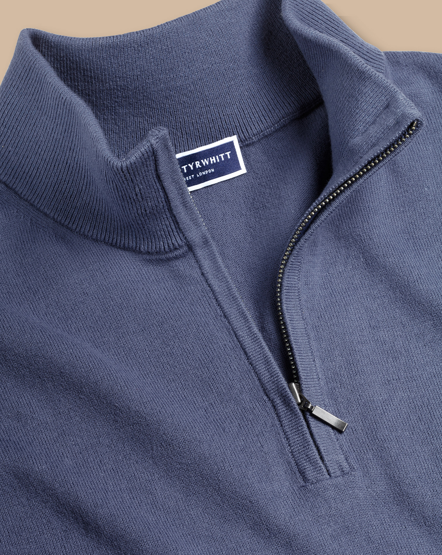 Combed Cotton Zip Neck Jumper - Blue