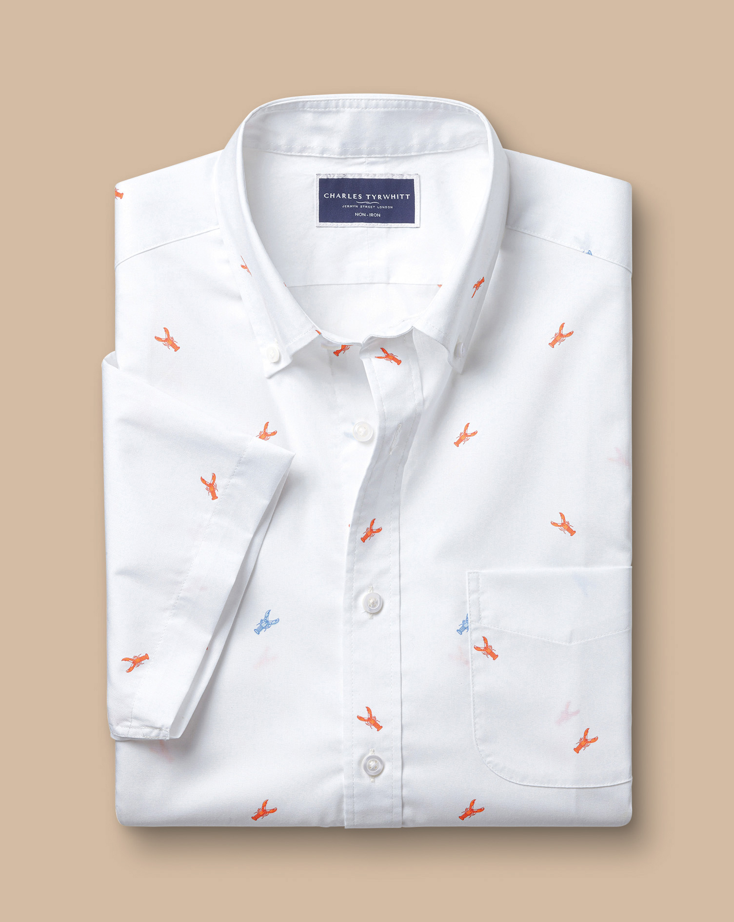 Non-Iron Lobster Print Short Sleeve Shirt - White Multi