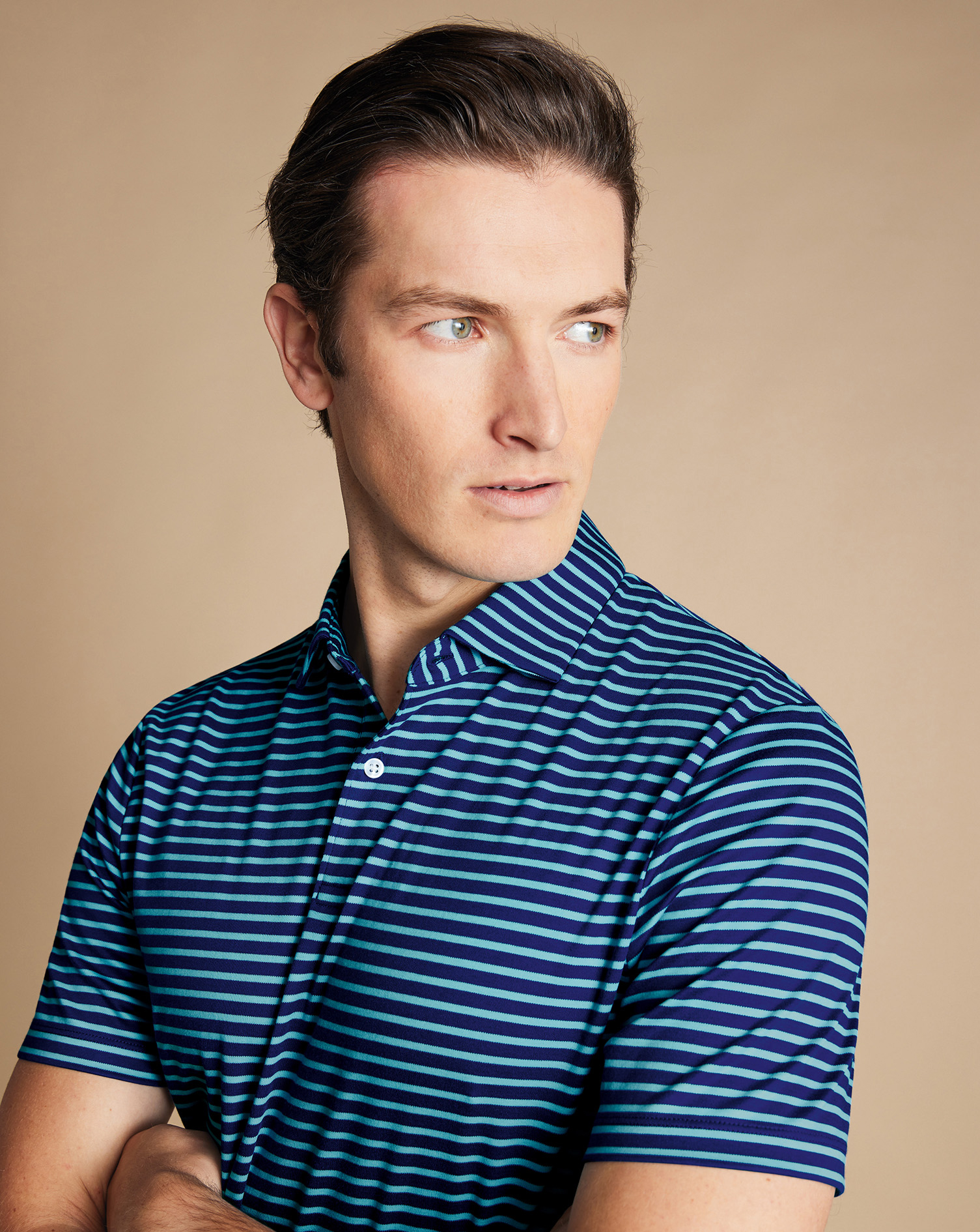 Smart Jersey Stripe Polo - Aqua Green