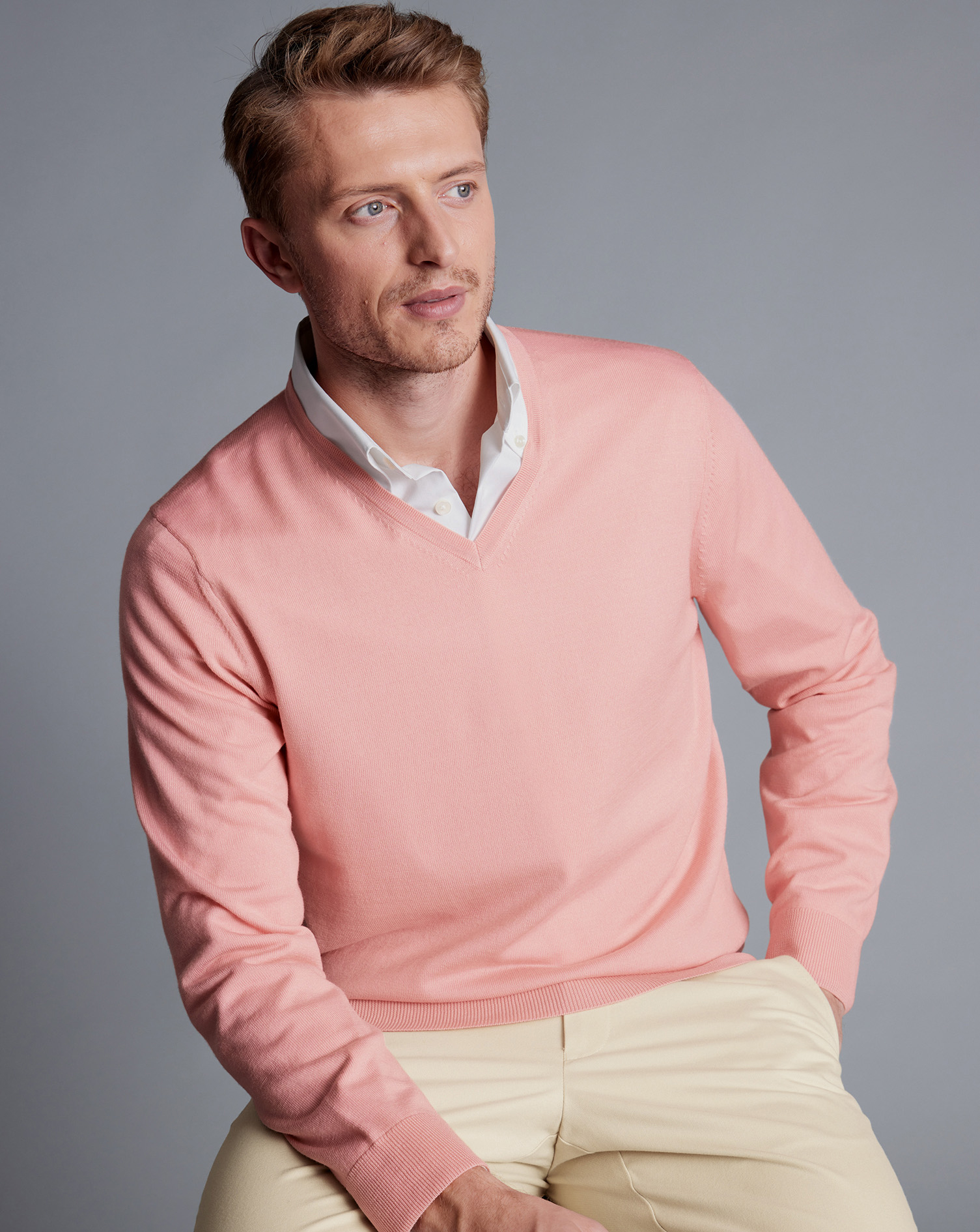 Merino V-Neck Jumper - Light Coral