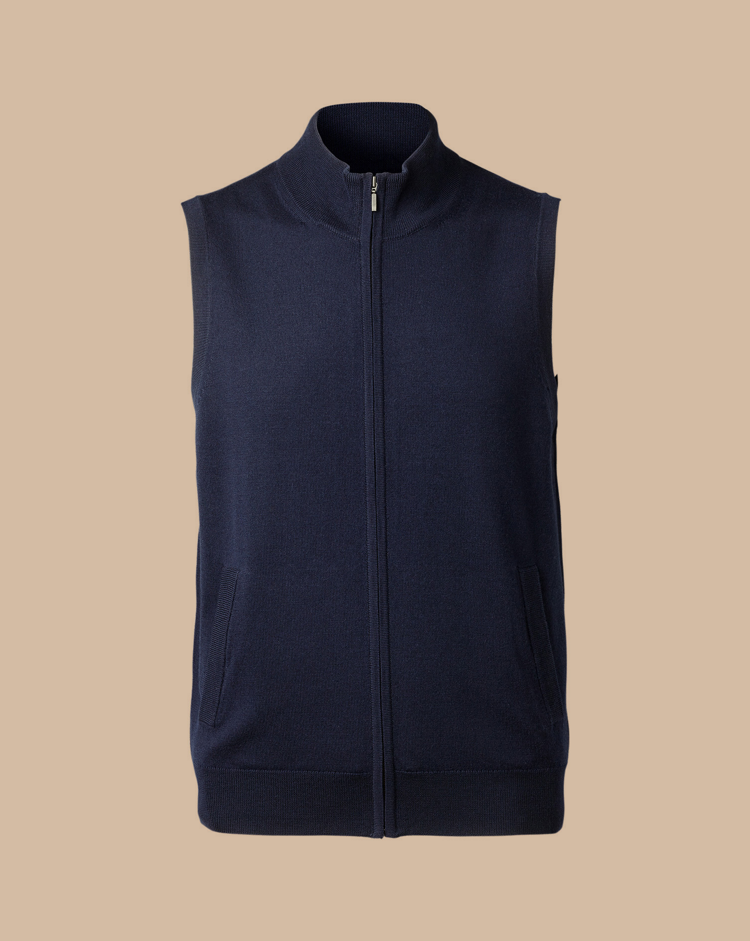 Merino Zip Through Gilet - Navy