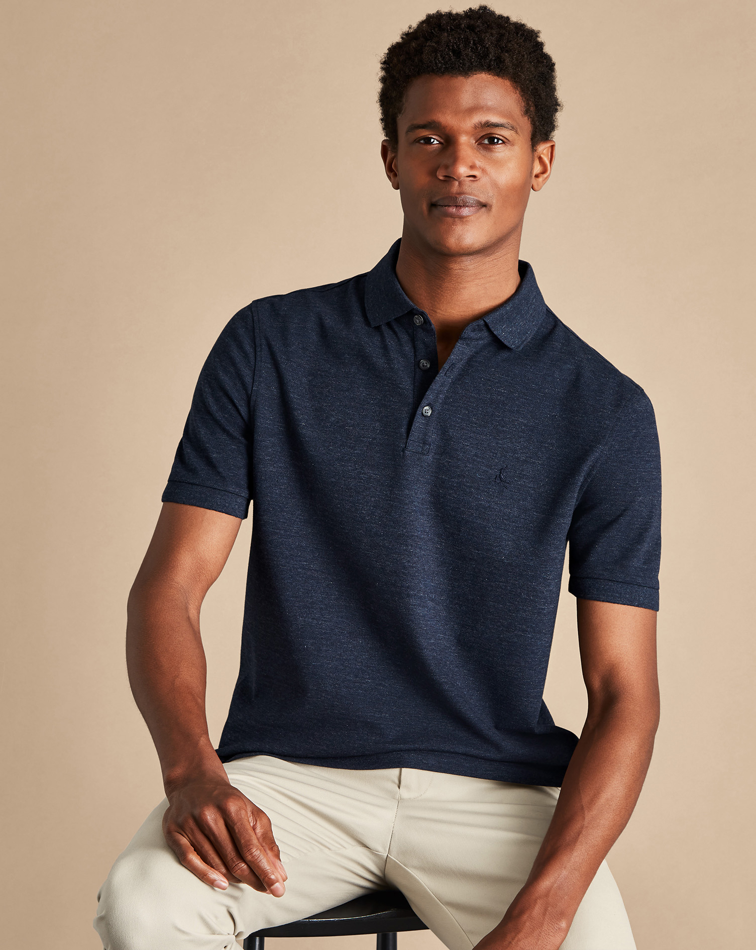 Tyrwhitt Pique Polo - Navy Blue Melange