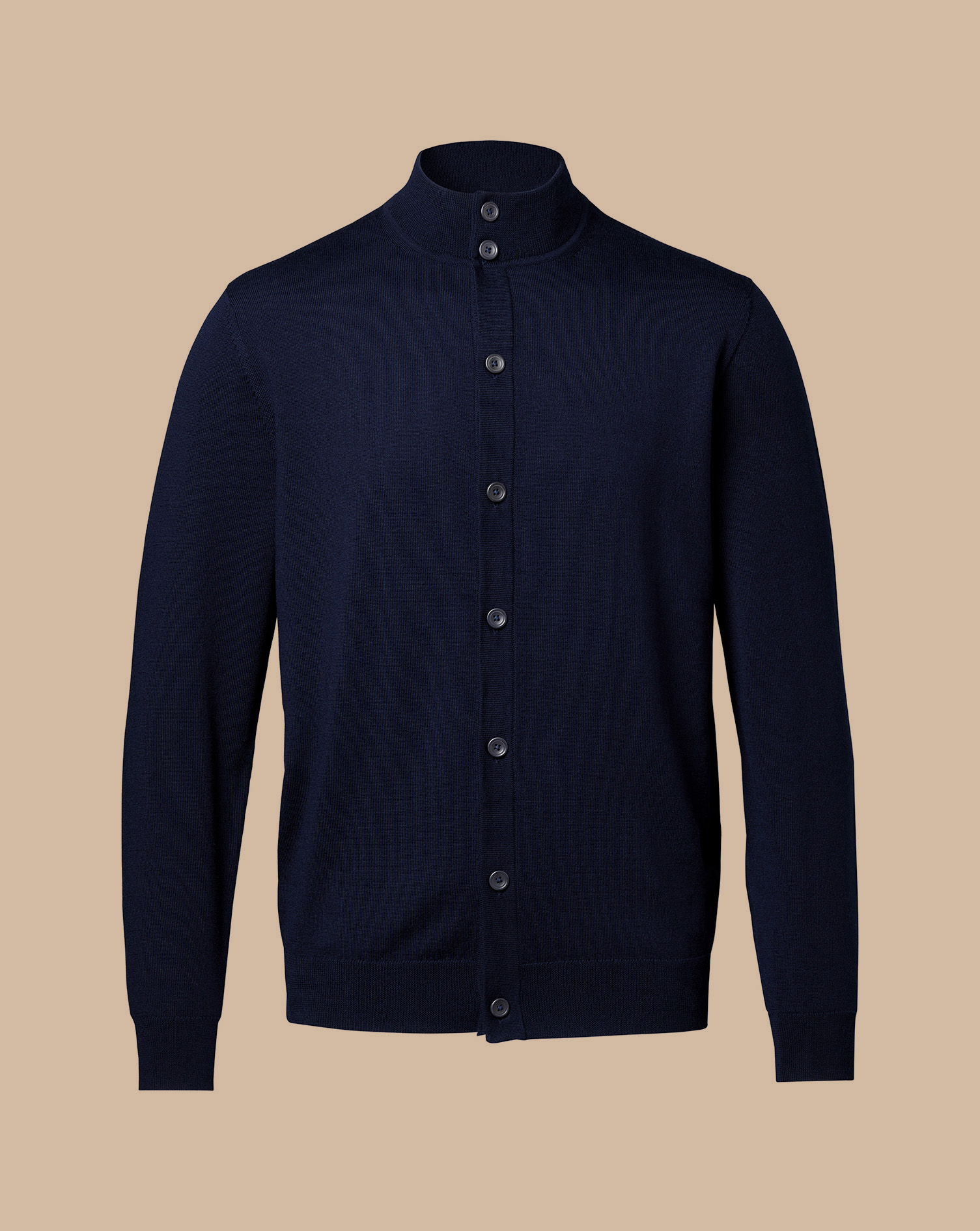 Merino Button Through Funnel Neck Cardigan - Navy