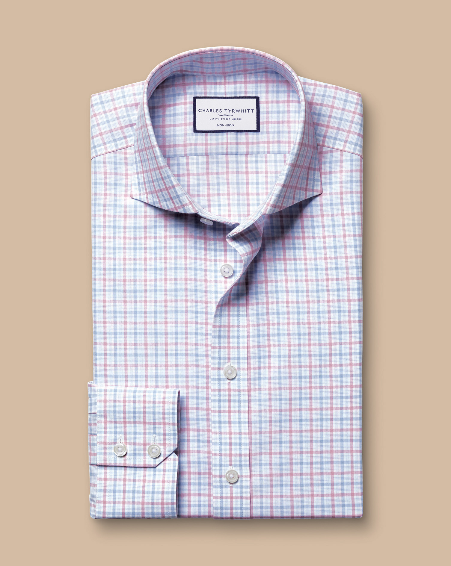 Cutaway Collar Non-Iron Poplin Multi Check Shirt - Pink & Sky