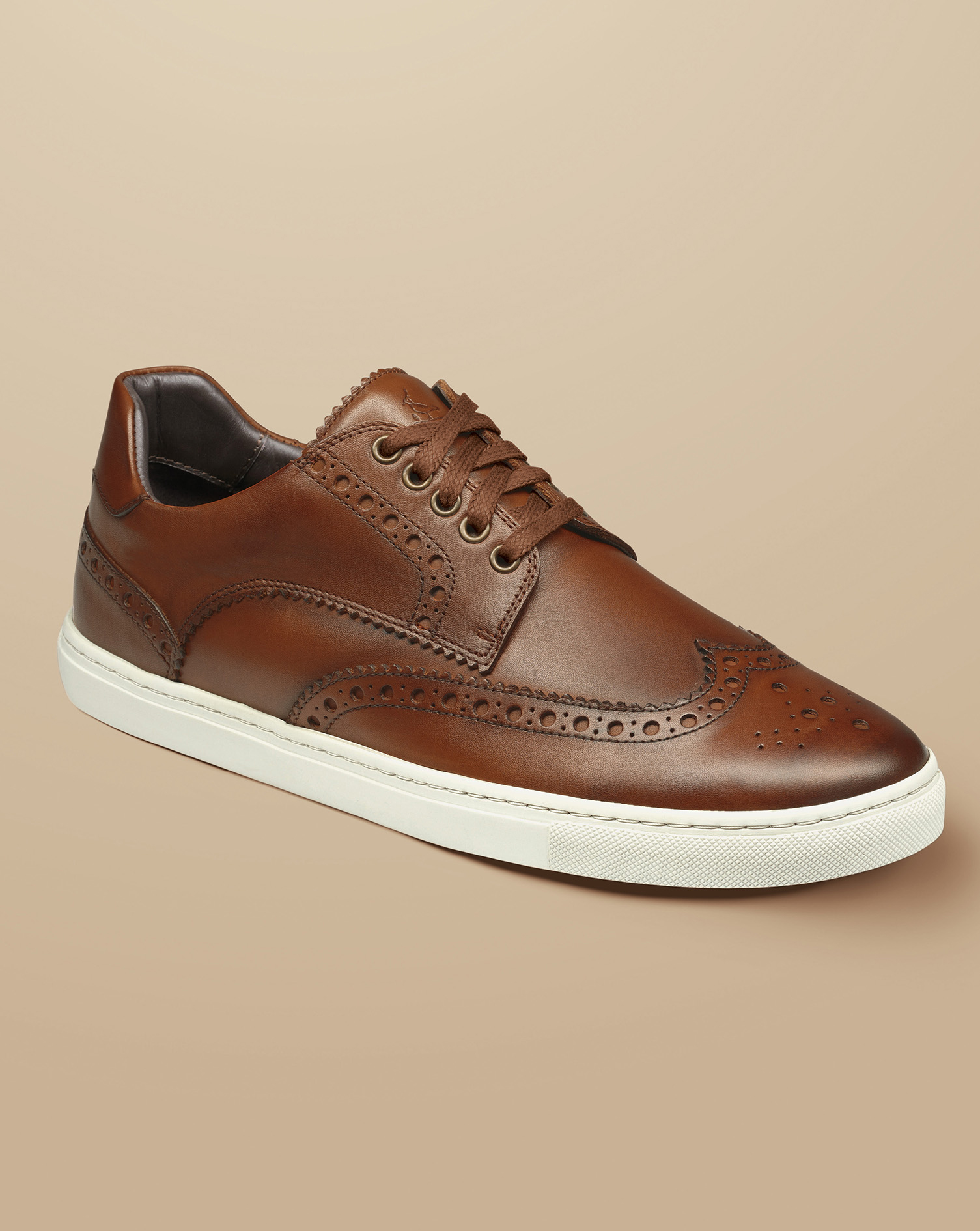 Leather Brogue Trainers - Walnut Brown