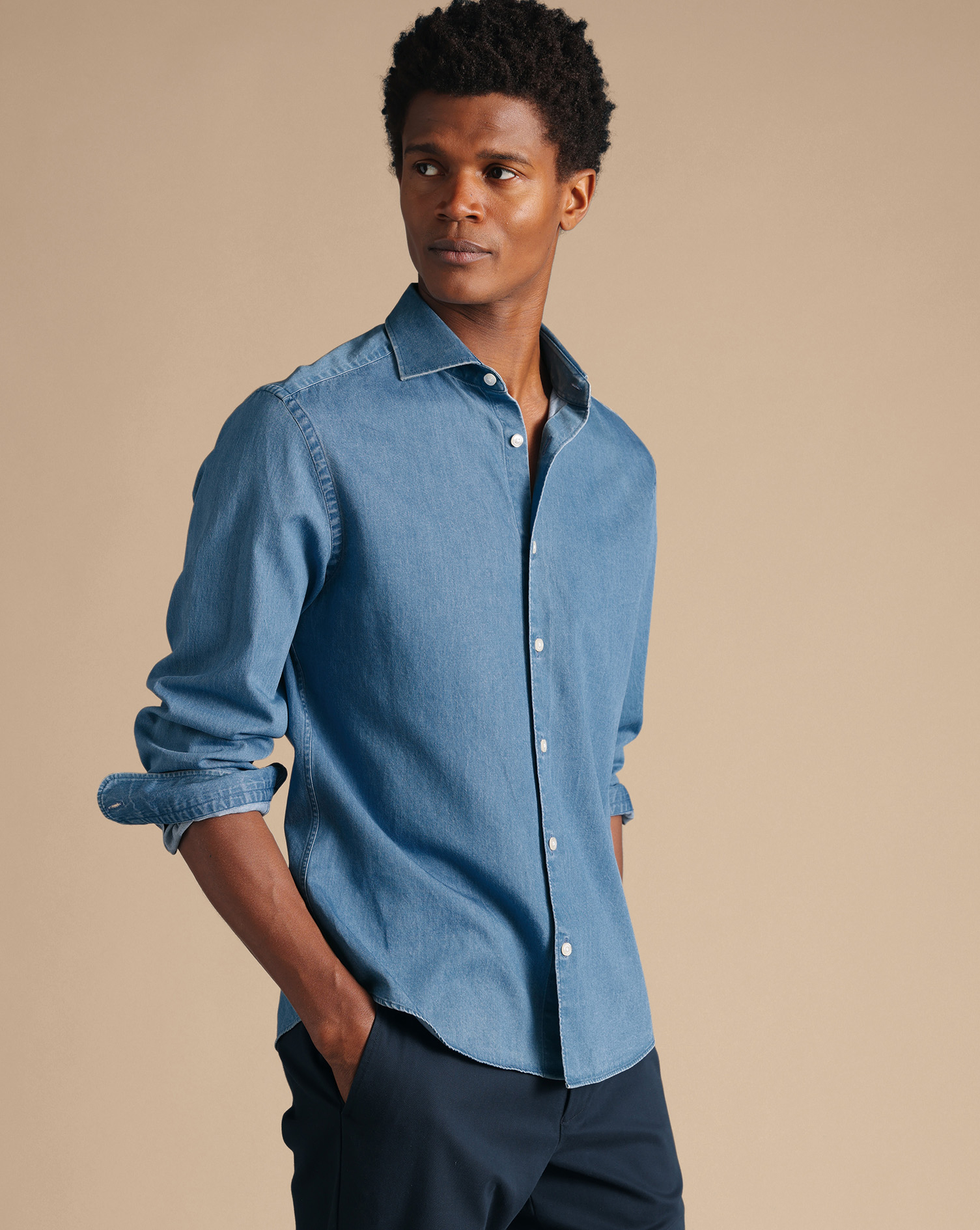 Spread Collar Tyrwhitt - | Denim Shirt Blue Charles Ocean