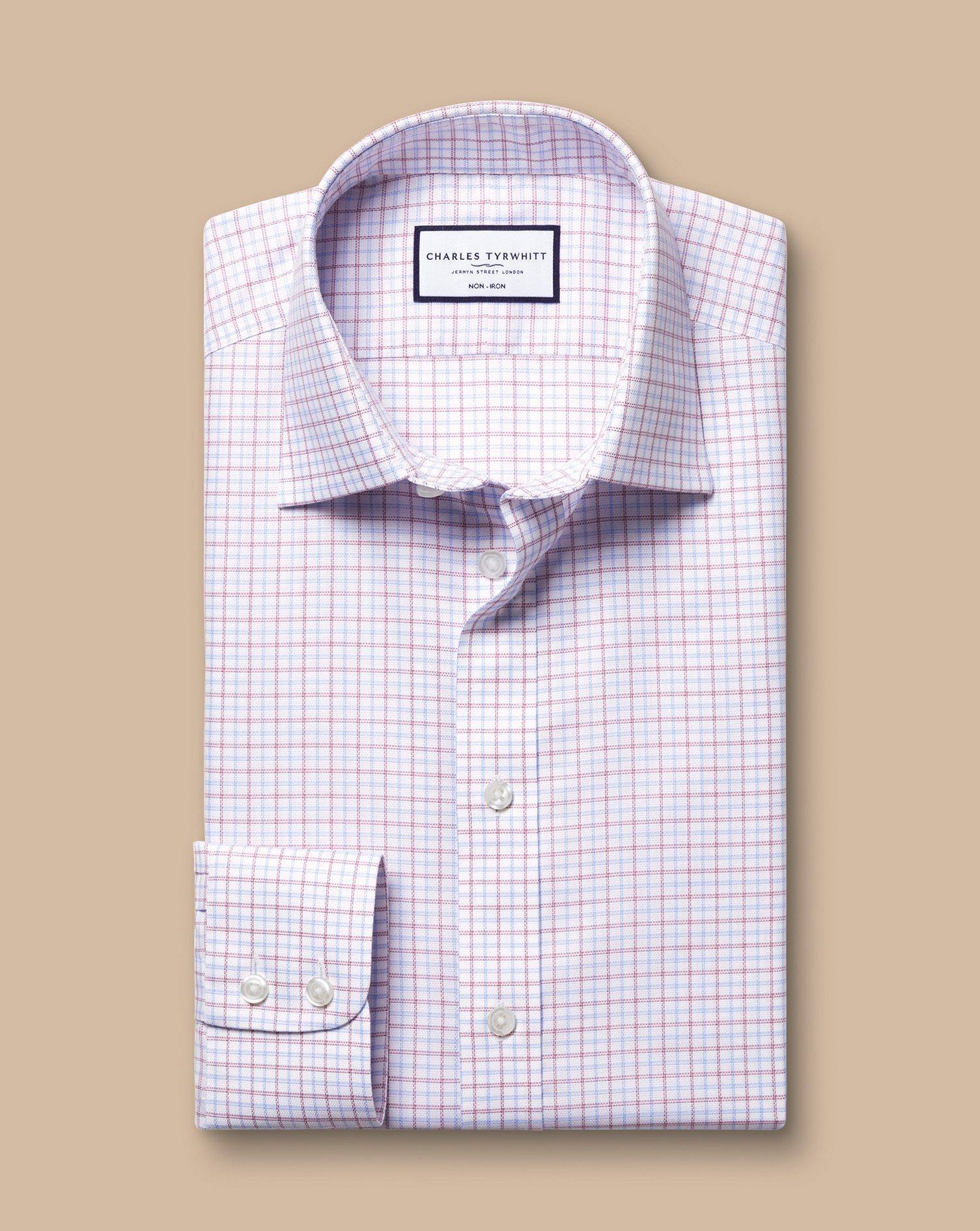 Non-Iron Royal Oxford Windowpane Check Shirt - Claret Pink