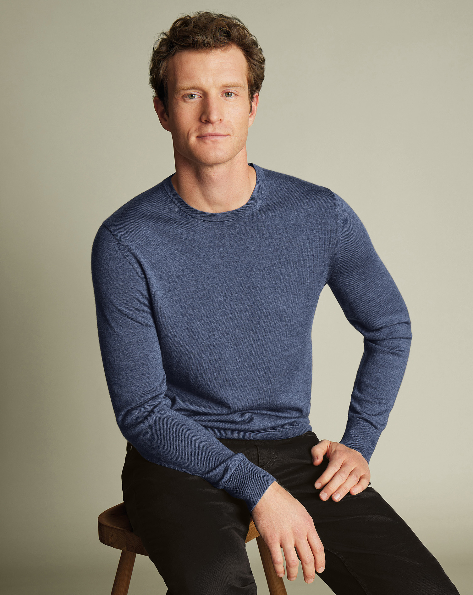 Charles Tyrwhitt Pullover aus Merinowolle mit Rundhals - Indigoblau meliert