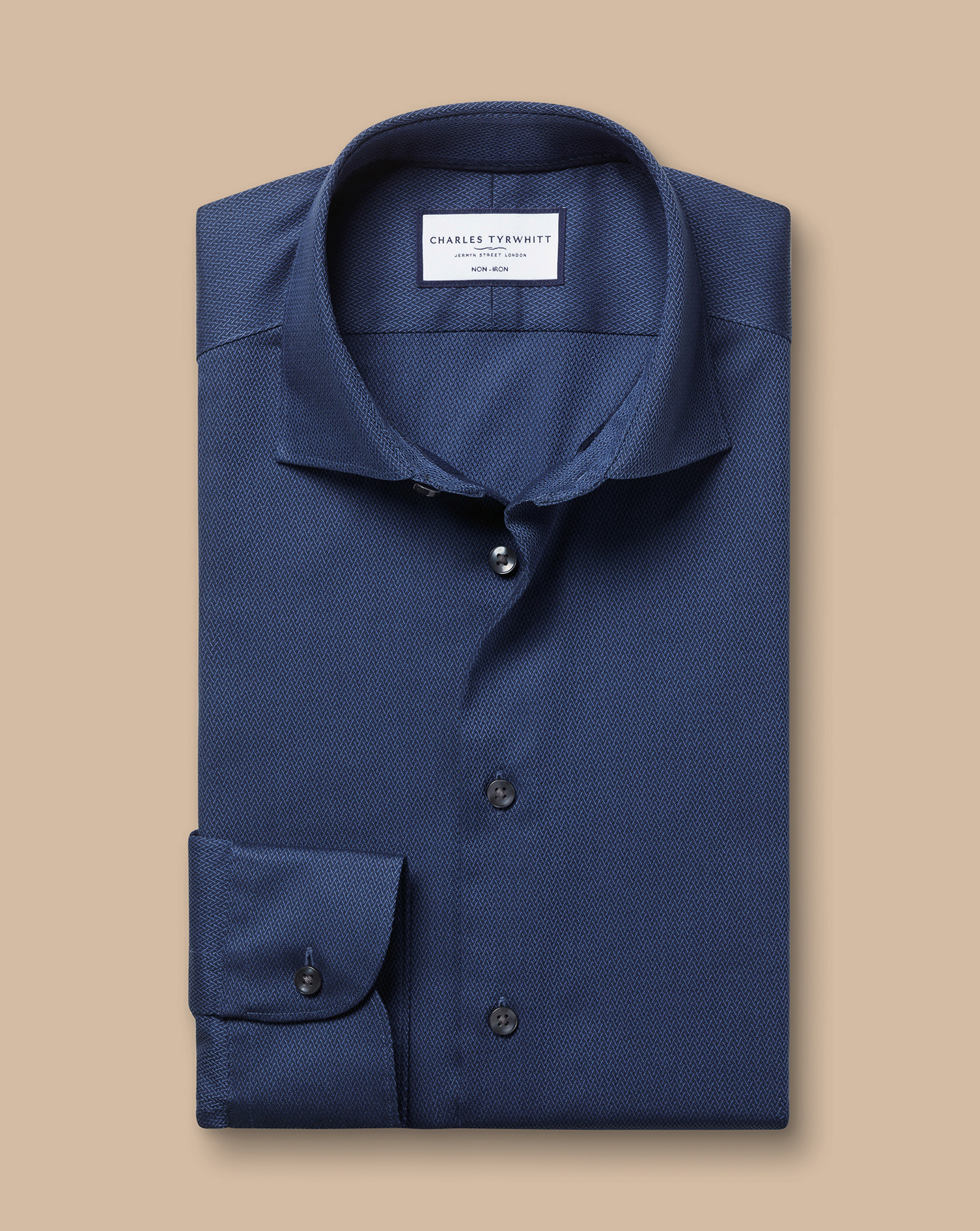 Semi-Cutaway Collar Non-Iron Stretch Texture Shirt - Denim Blue