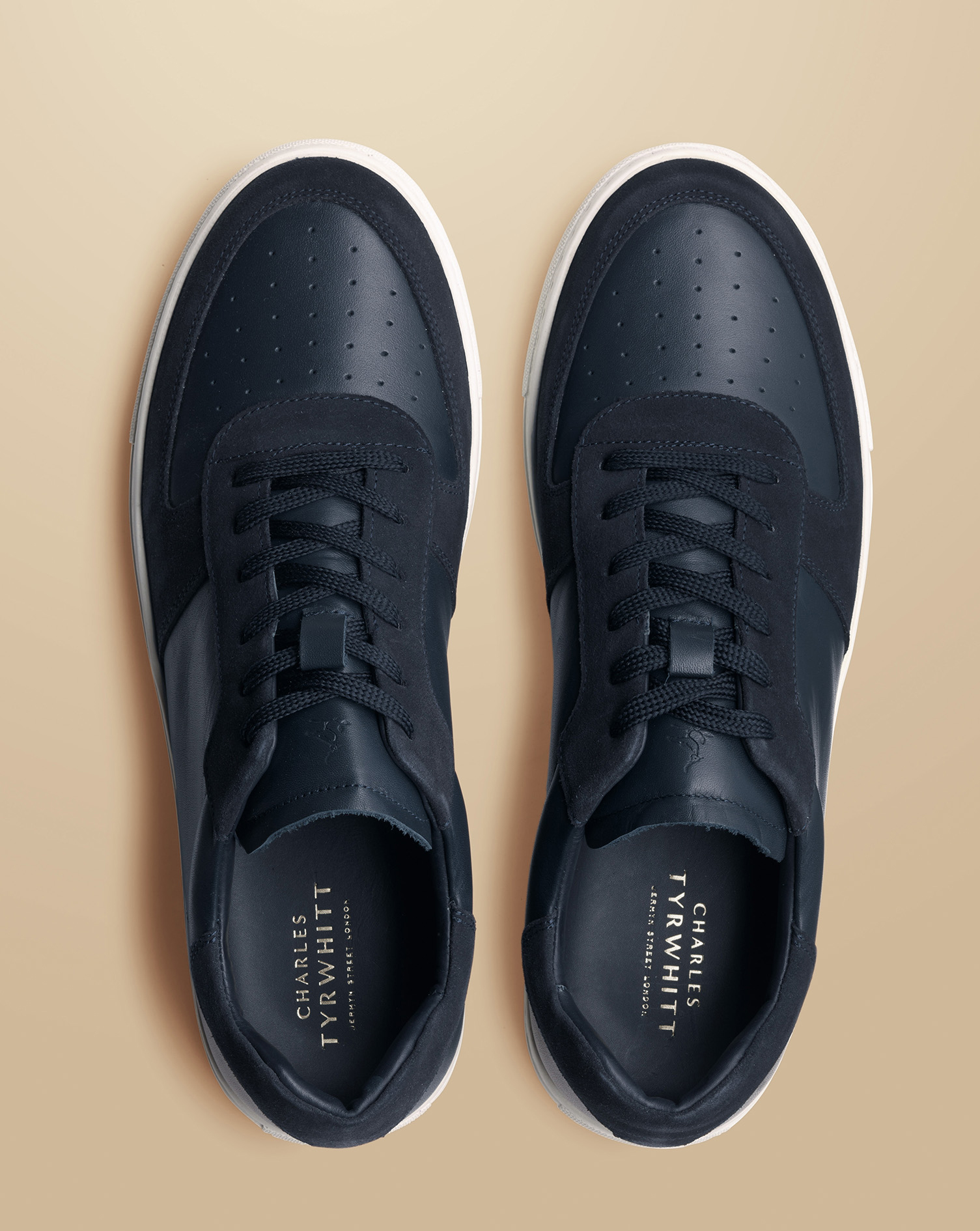 Leather and Suede Cupsole Trainers - Navy