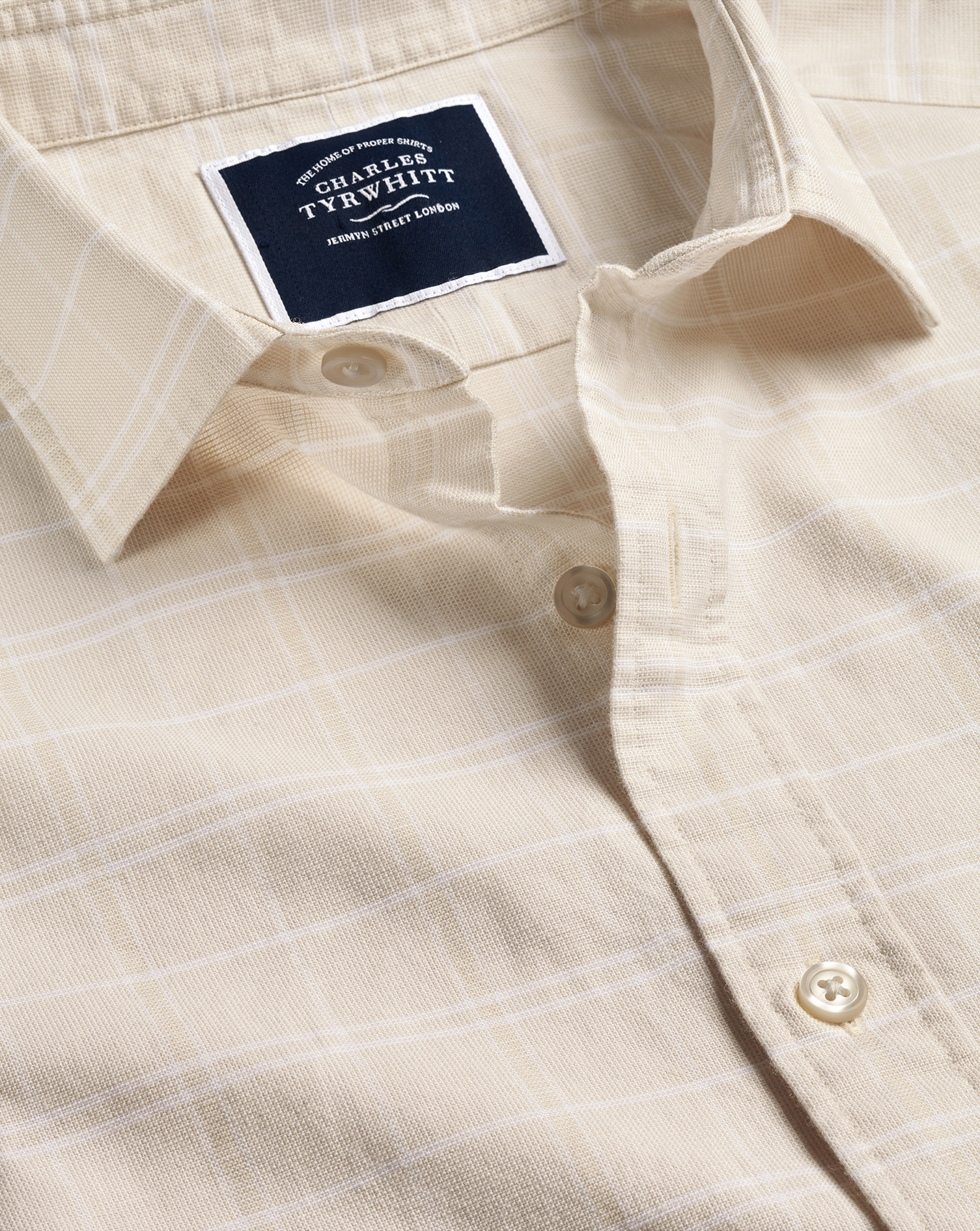 Cotton Linen Check Short Sleeve Shirt - Oatmeal | Charles Tyrwhitt