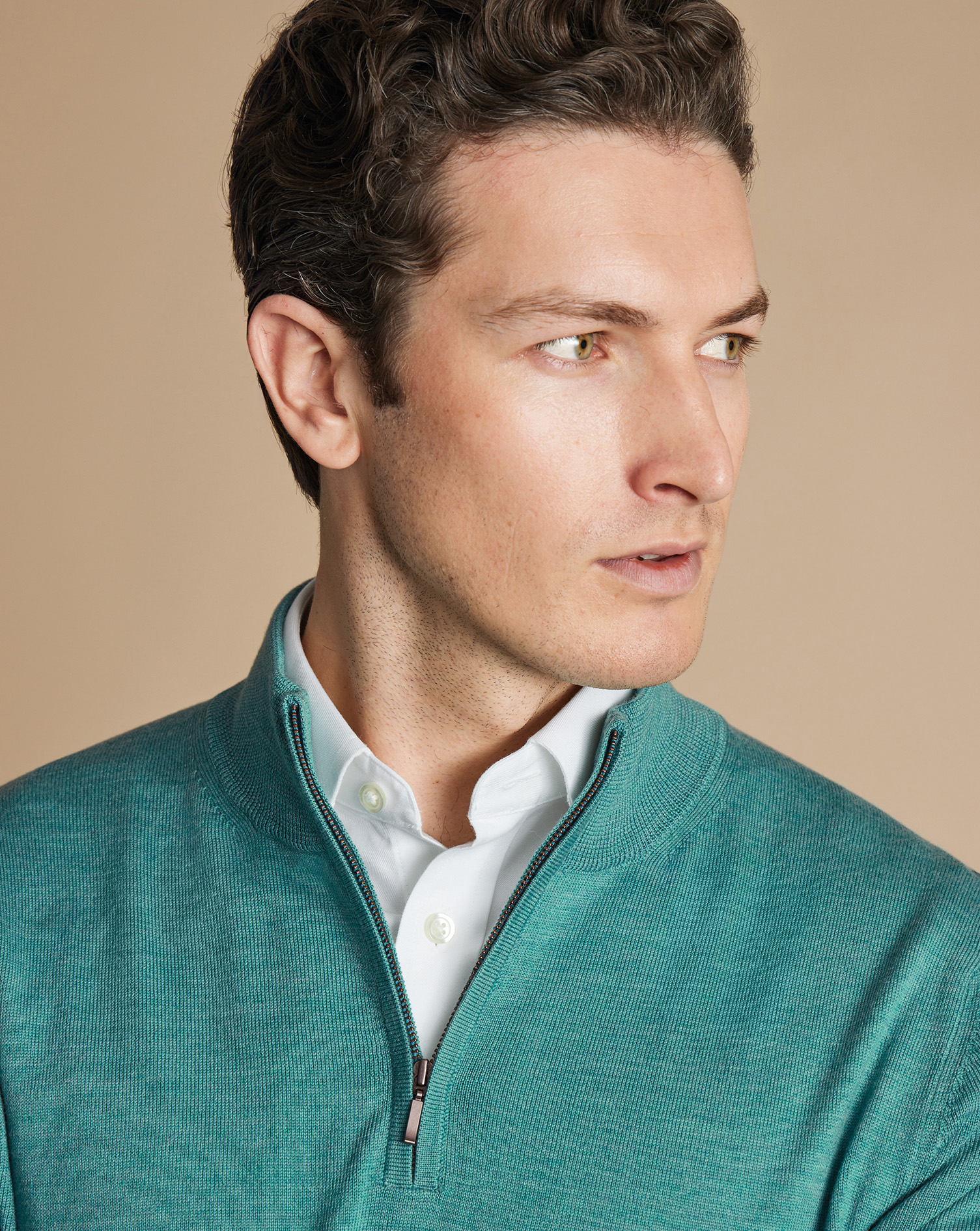 Merino Zip Neck Jumper  - Aqua Green